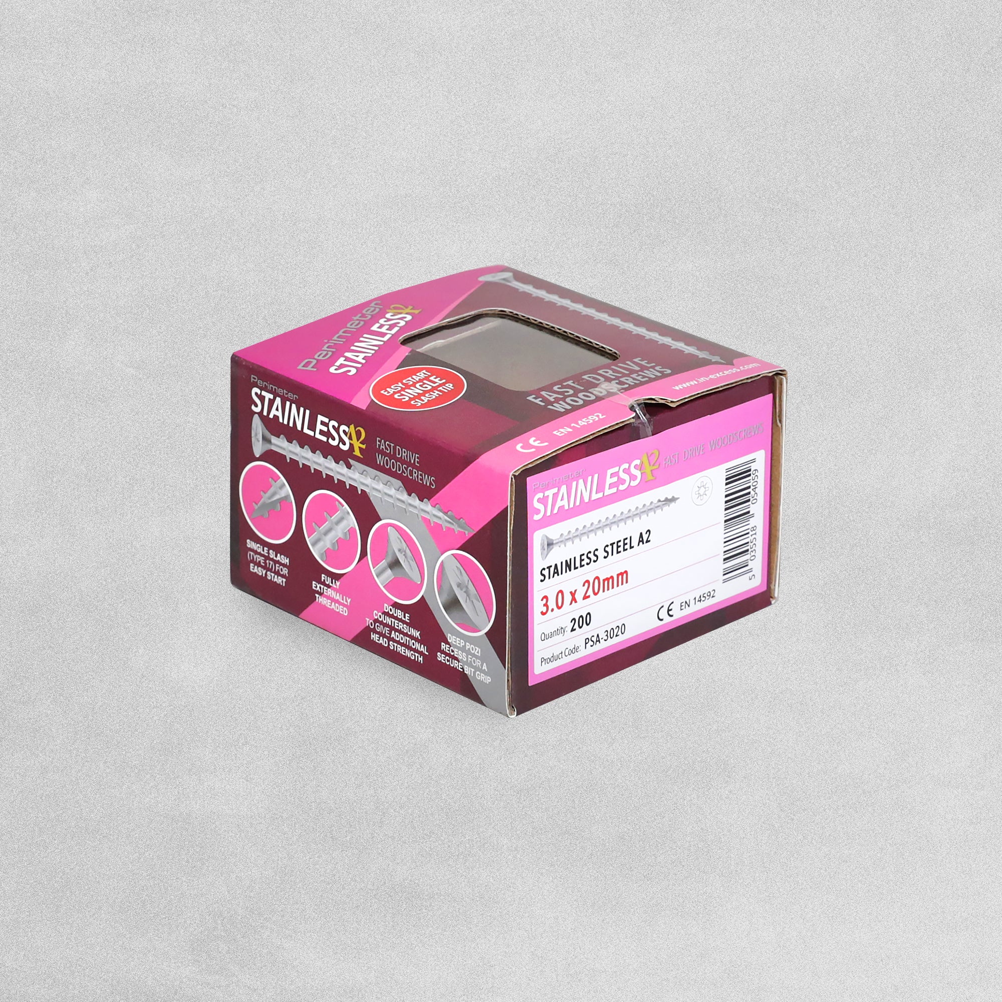 Perimeter Stainless Steel A2 Wood Screws - 3.0 x 20mm - Pack of 200
