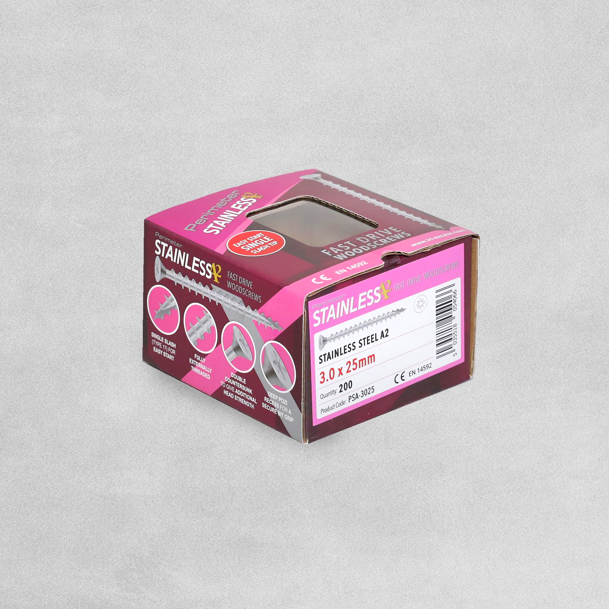 Perimeter Stainless Steel A2 Wood Screws - 3.0 x 25mm - Pack of 200