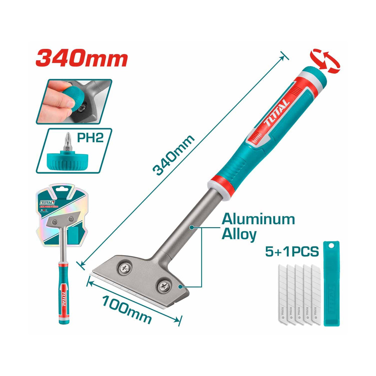 Total Metal Scraper with Blades - 340mm - TGS3088