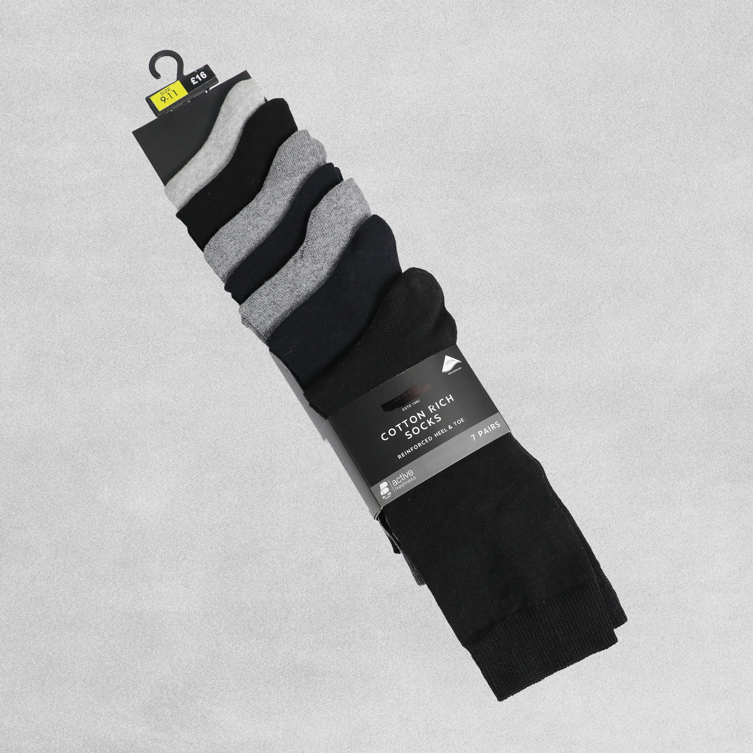 Cotton Rich Mens Socks Black UK 9-11 - 7 Pairs