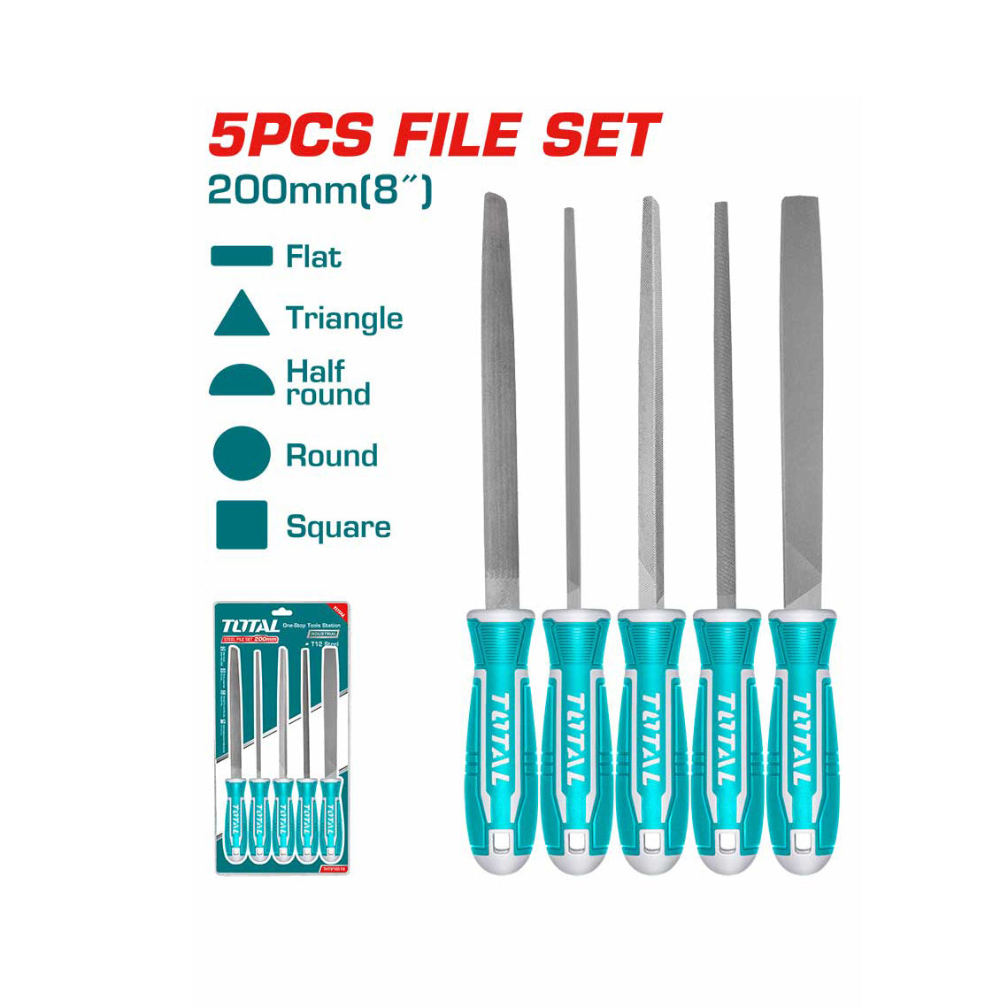 Total 5pcs Steel File Set 200m (8") - THT918516