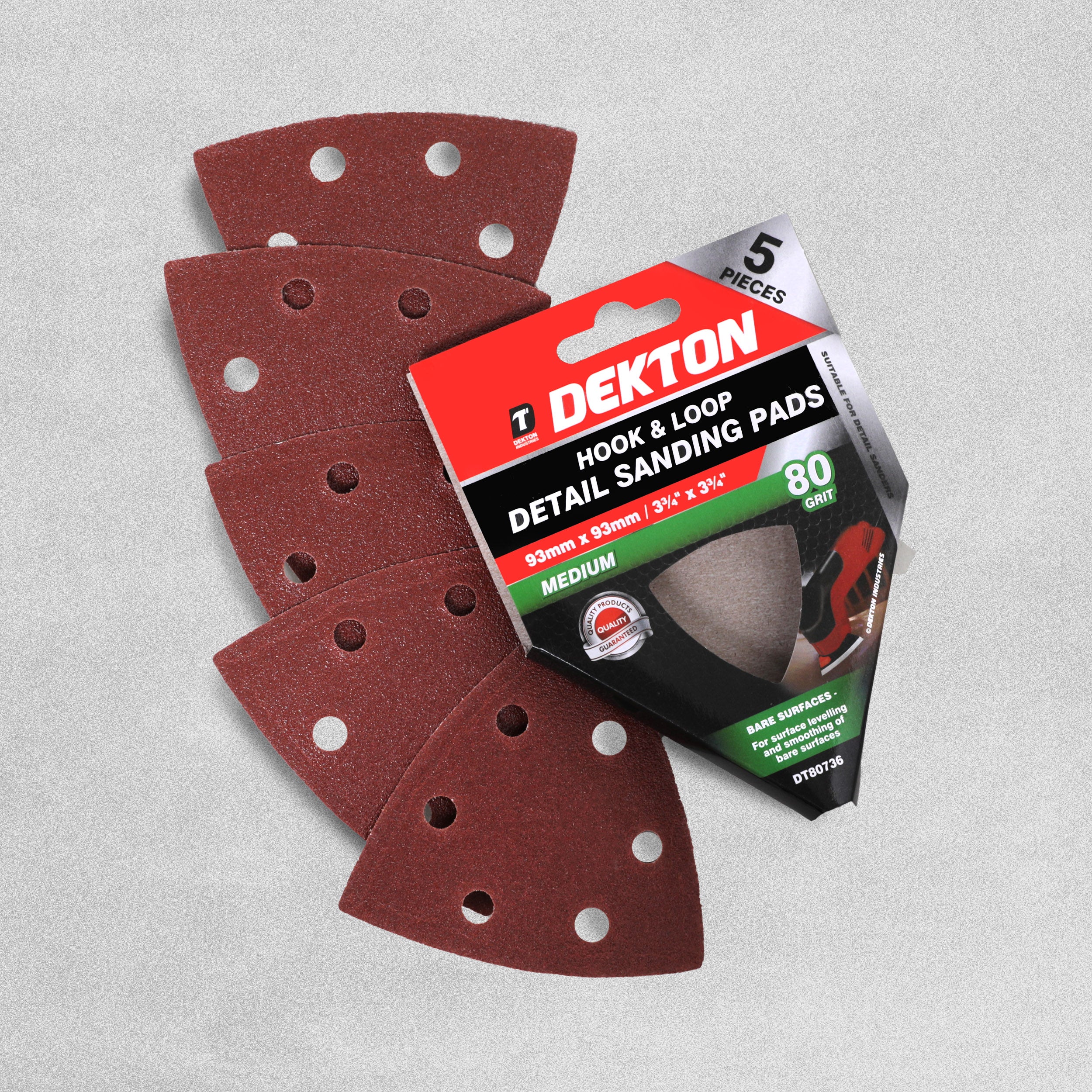 Dekton Hook & Loop Detail Sanding Pads 93mm x 93mm - Medium
