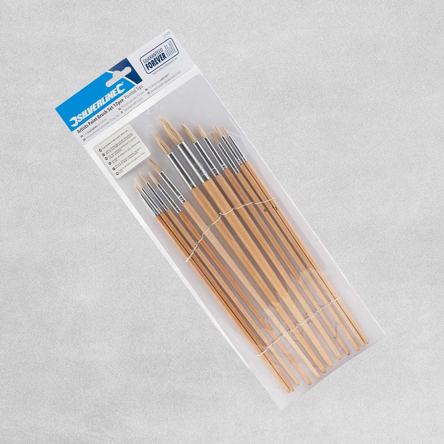 Silverline Artist Paint Brush Set 12pc Round & Pointed Tips