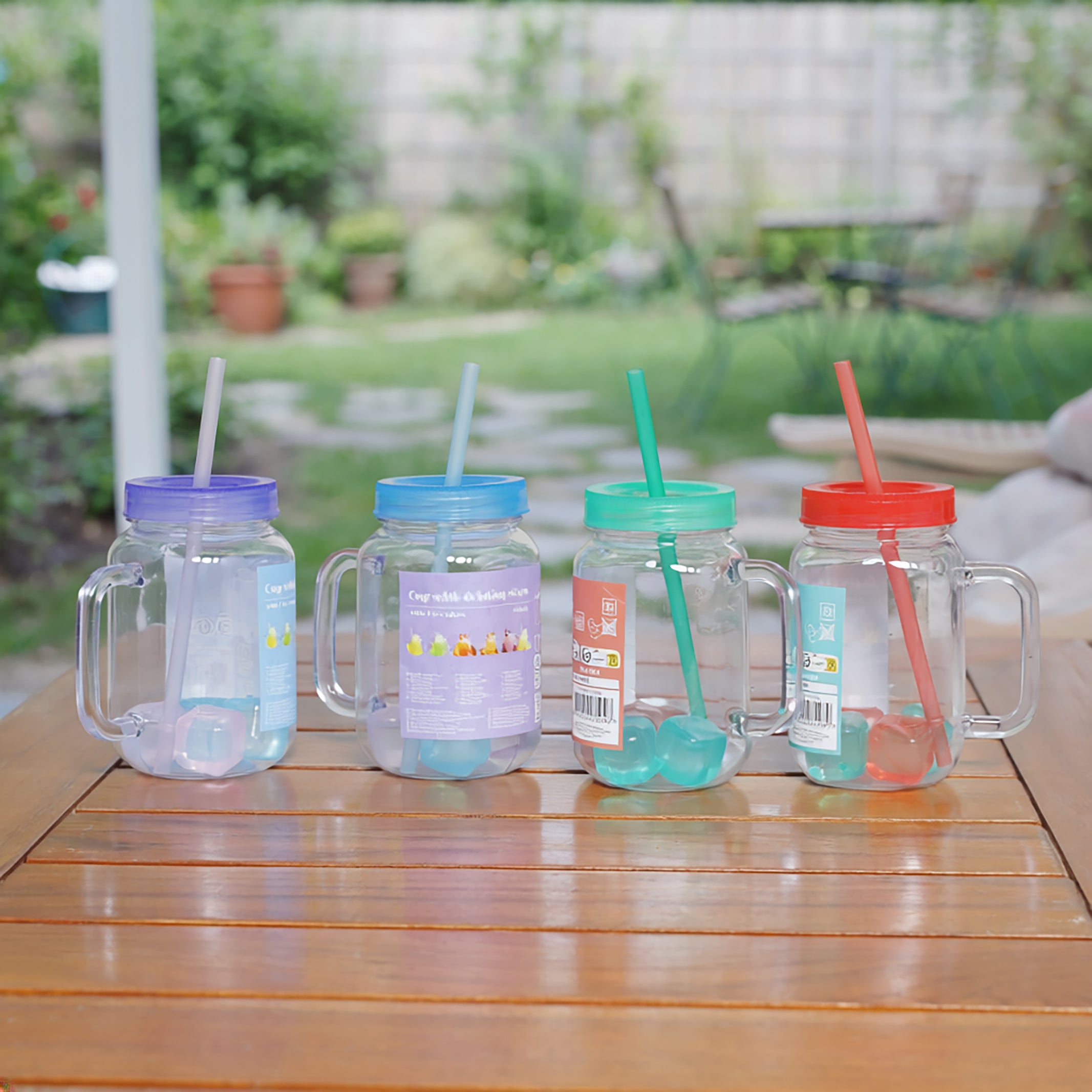Plastic Cup With Drinking Straw And Ice Cubes- 550ml **Assorted Colours**