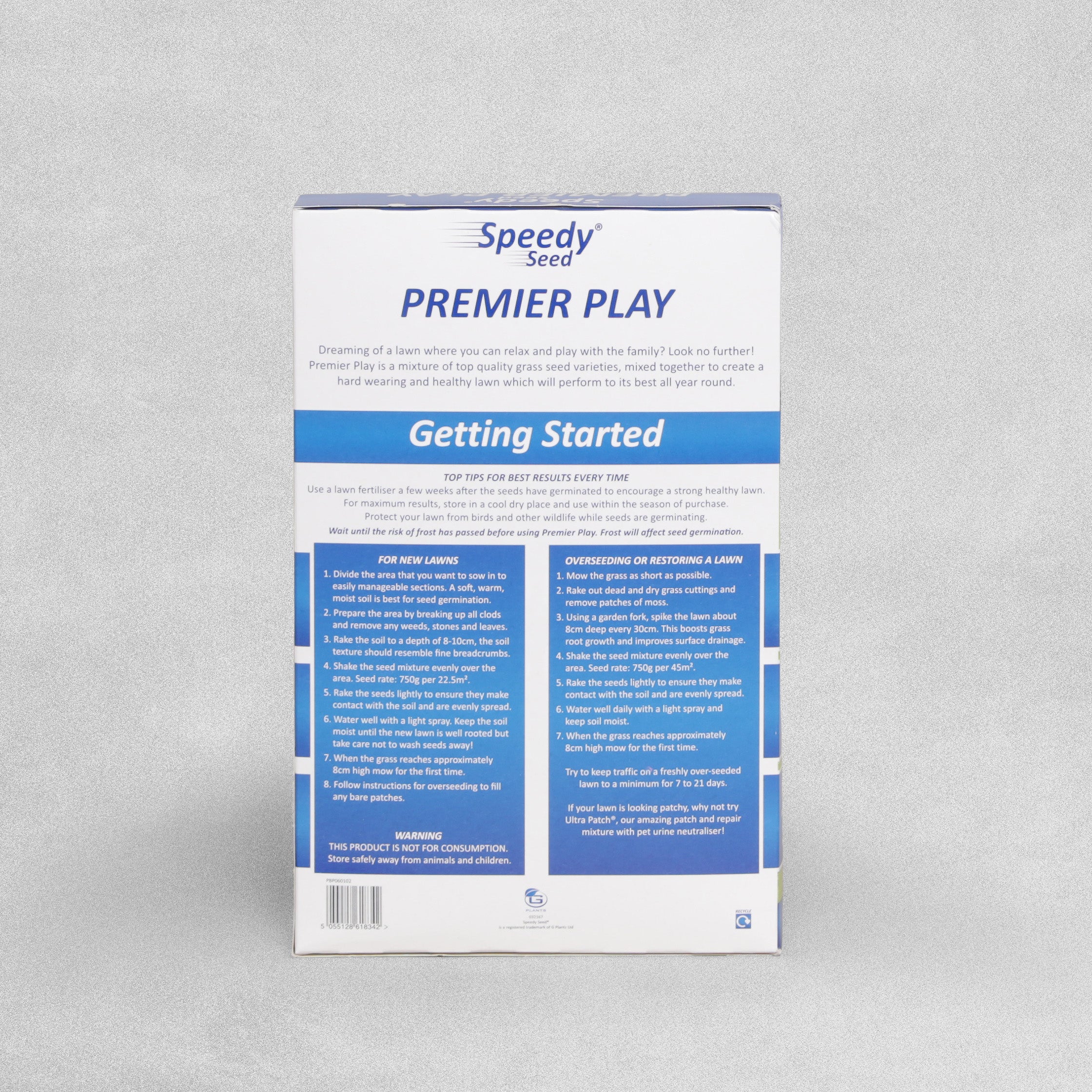 Speedy Seed Premier Play Grass Seed - Hard Wearing Grass Seed Mix - 750g