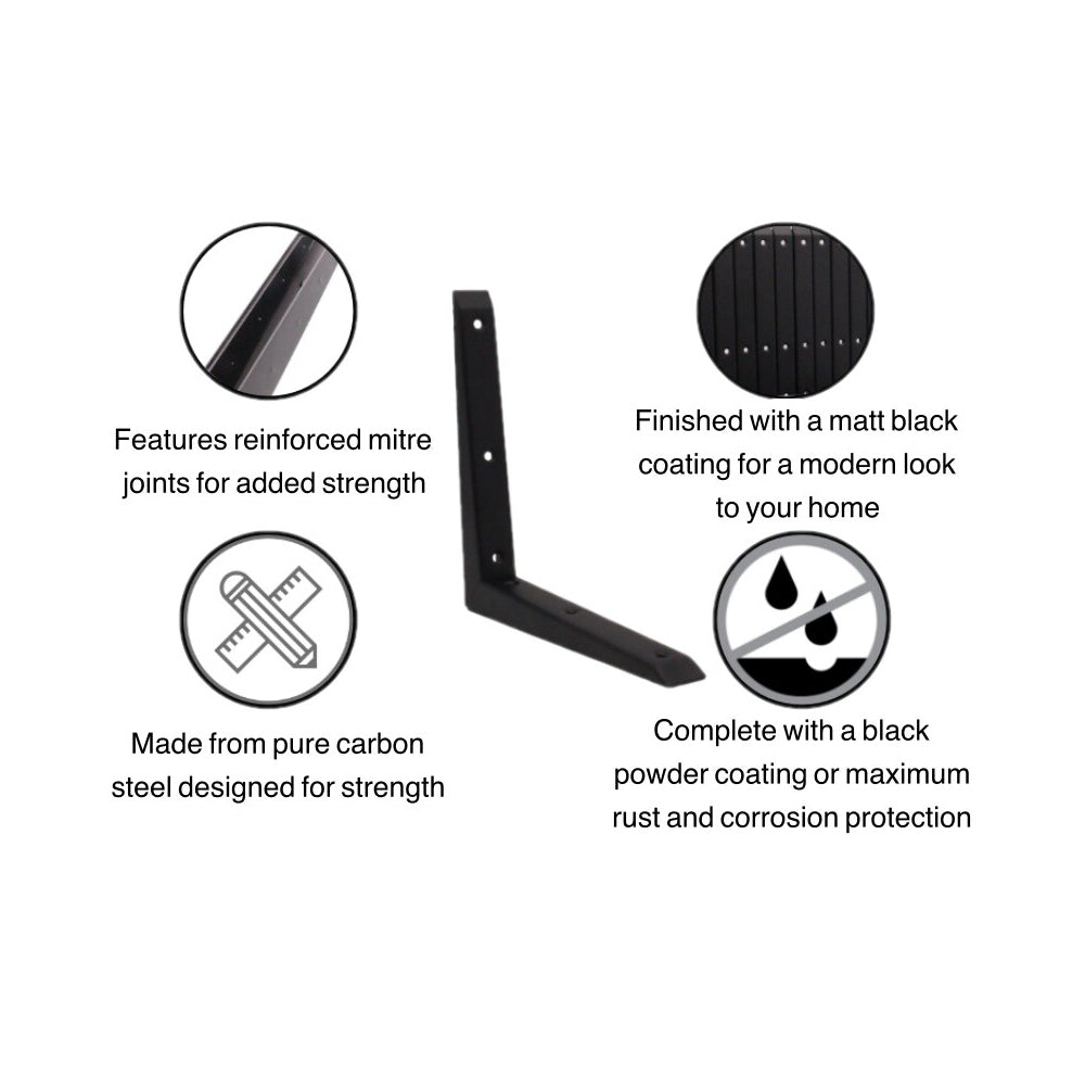 Prosolve Black Mitred Shelf Brackets - Various Sizes Available