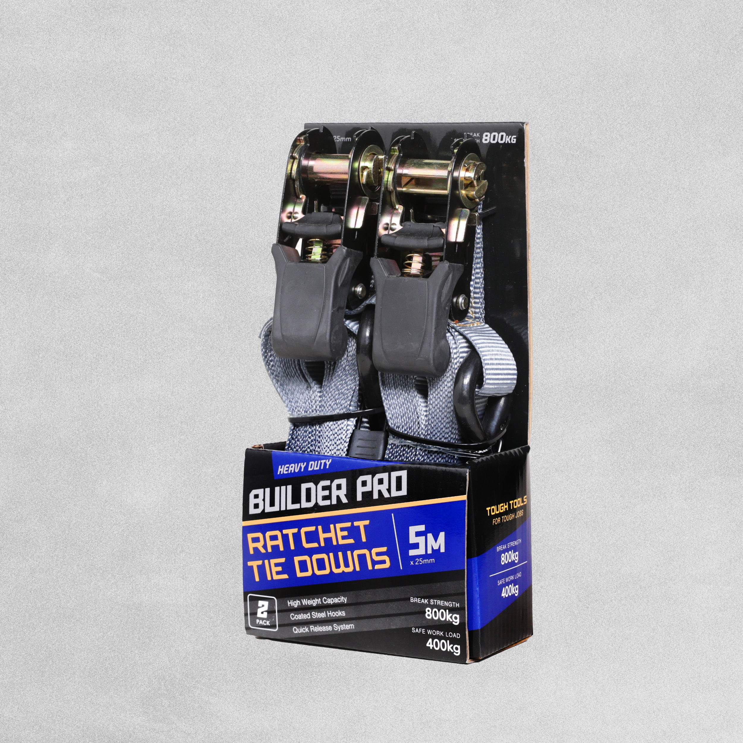 Builder Pro Ratchet Tie Downs - 2pcs - 5m x 25mm