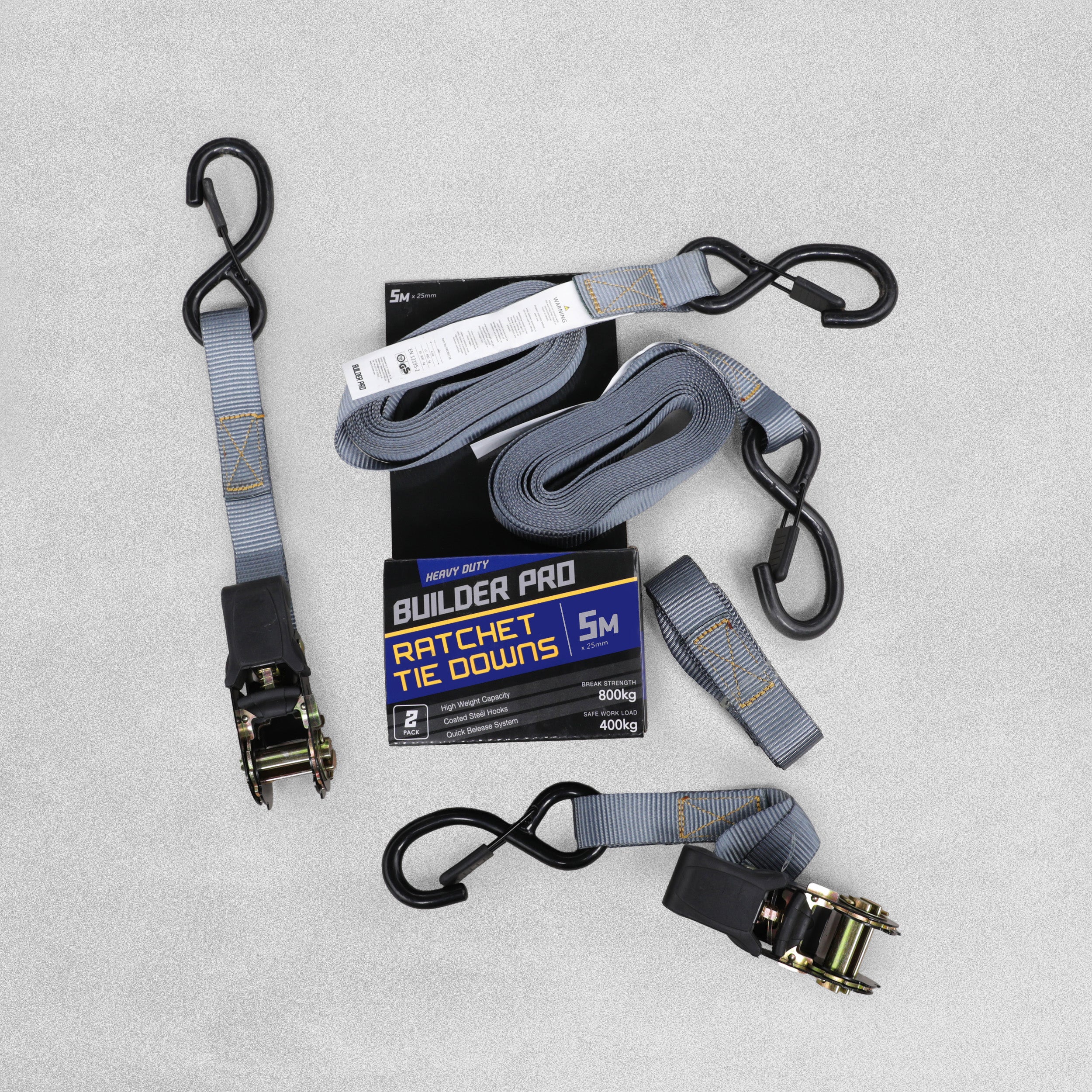 Builder Pro Ratchet Tie Downs - 2pcs - 5m x 25mm