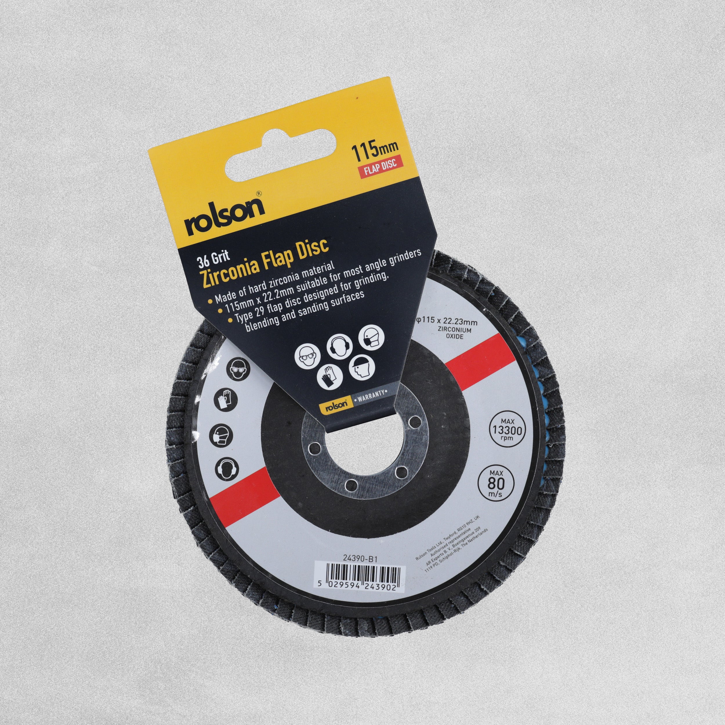 Rolson Zirconia Flap Disc 115 x 1 x 22.2mm - 36 Grit & 60 Grit