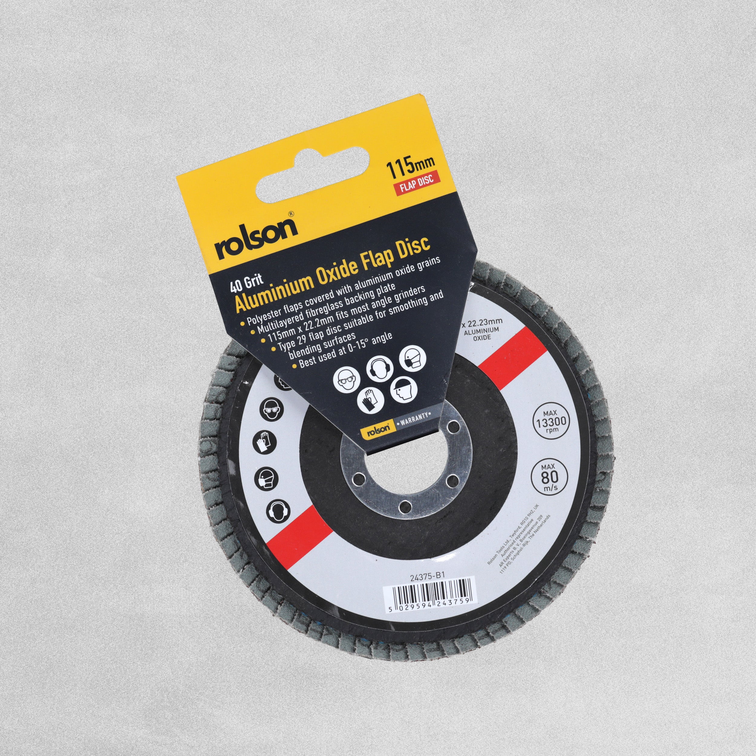 Rolson Cutting Aluminium Oxide Flap Disc 115 x 1 x 22.2mm - Various Grit