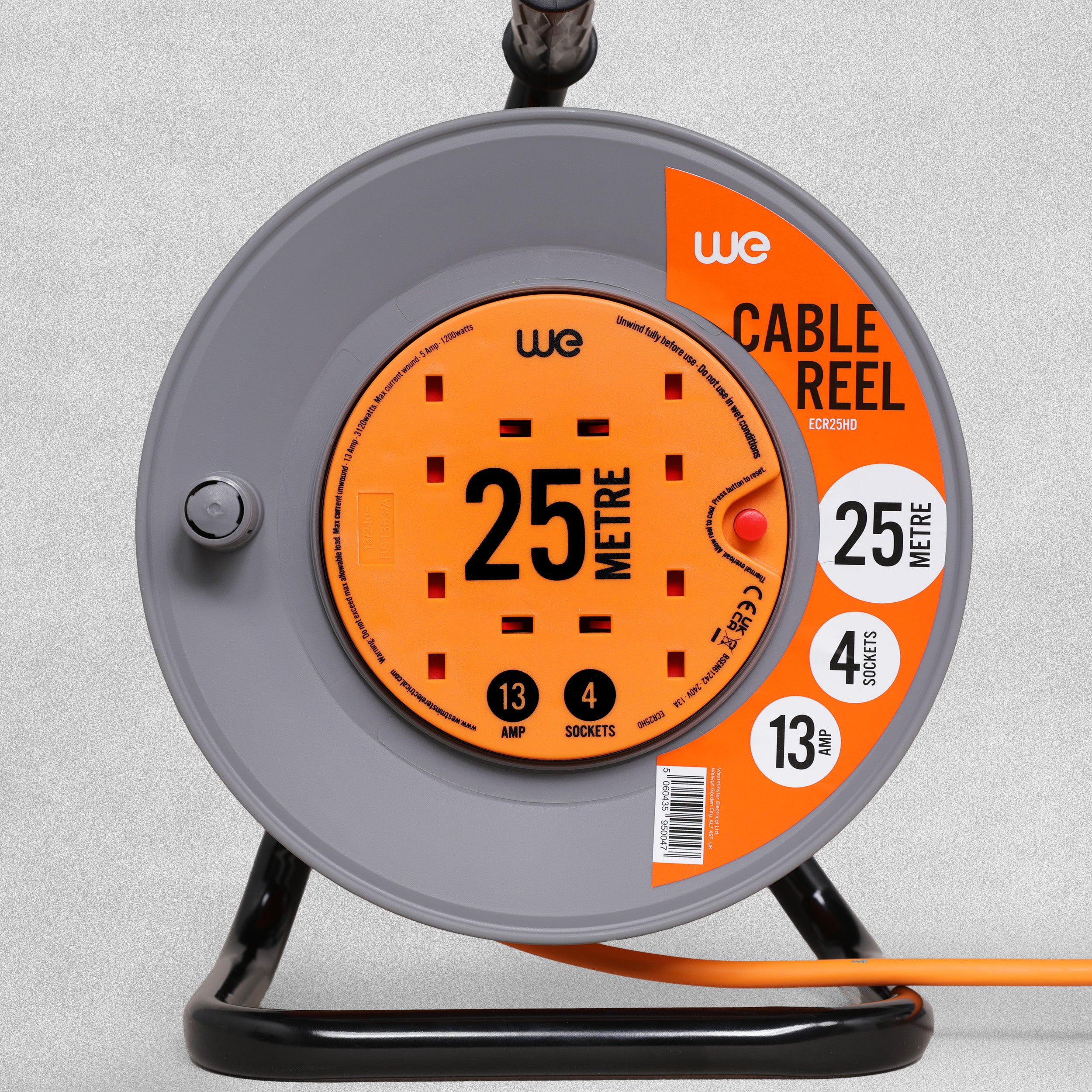 4 plug heavy duty extension 25m reel