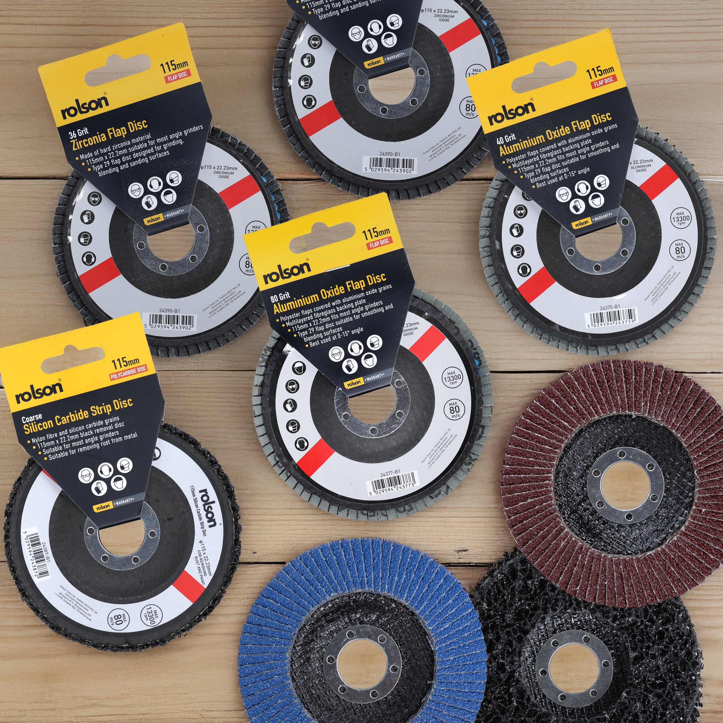Rolson Zirconia Flap Disc 115 x 1 x 22.2mm - 36 Grit & 60 Grit