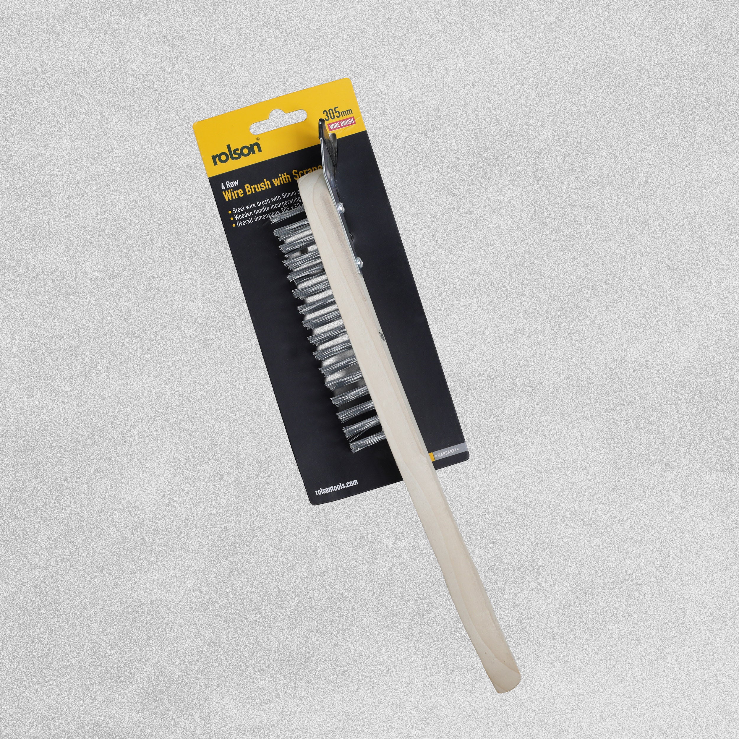 Rolson Wire Brush 4 Row Wooden Handle with Scraper