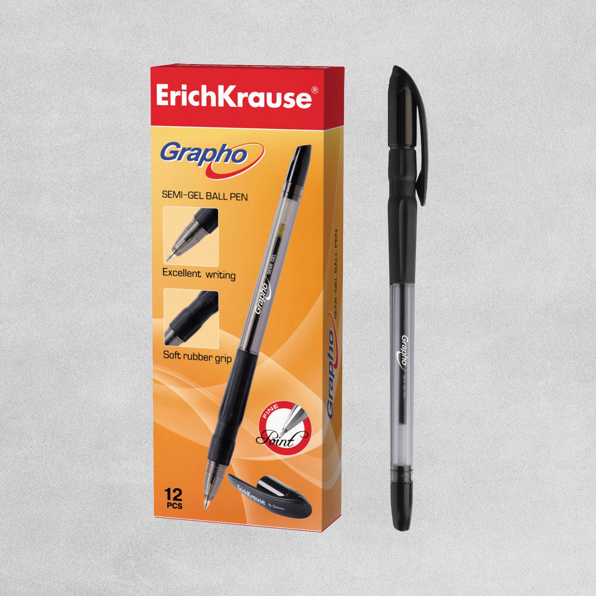 Erich Krause Grapho Semi-Gel Ball Pens 12pk Black