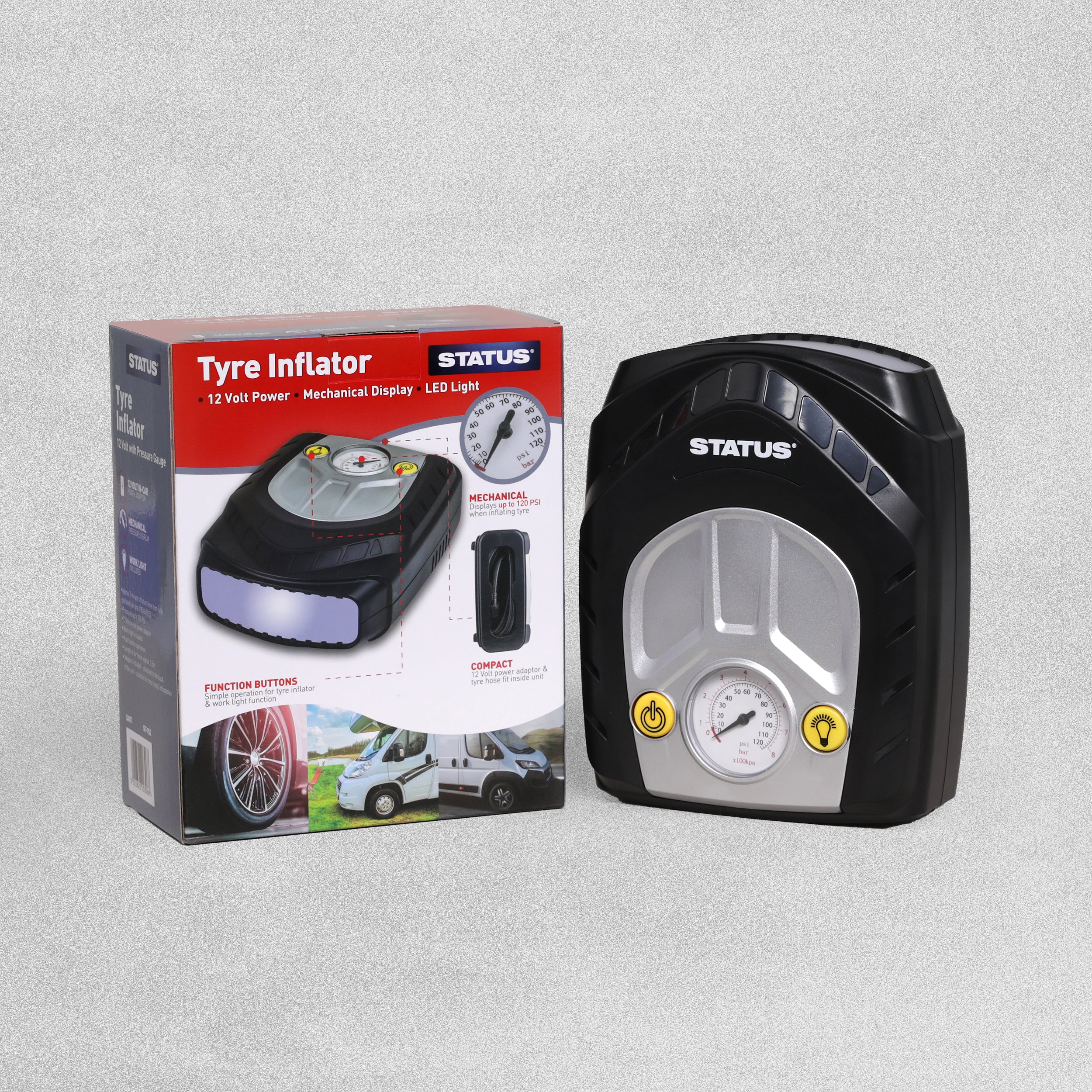 Status Tyre Inflator - 12V with Pressure Gauge
