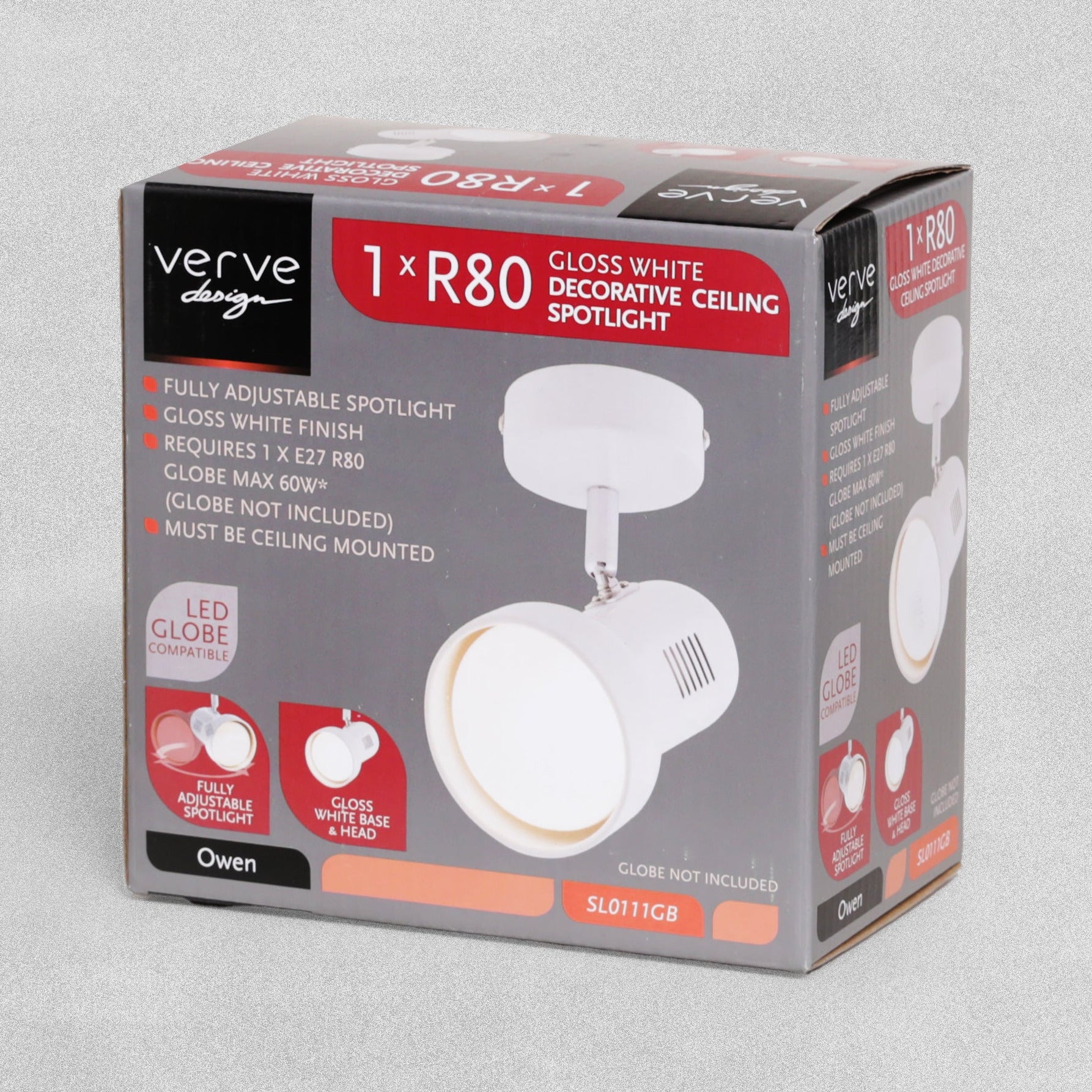 Verve Design R80 Gloss White Decorative Ceiling Spotlight - Owen