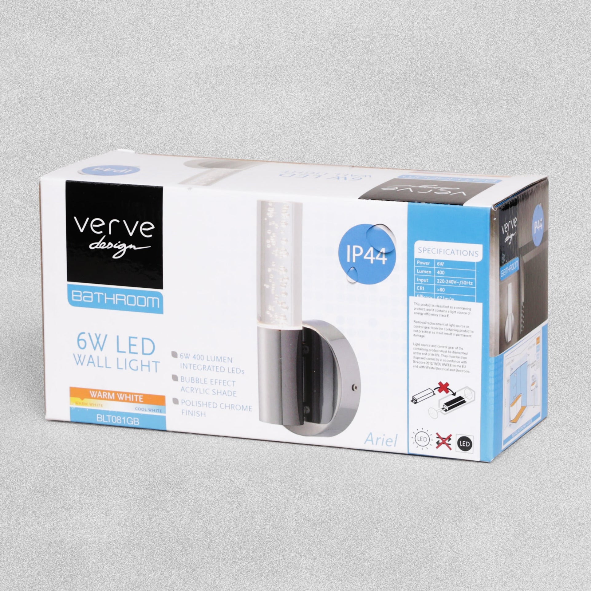 Verve Design Polished Chrome Bathroom LED Wall Light IP44 - Ariel