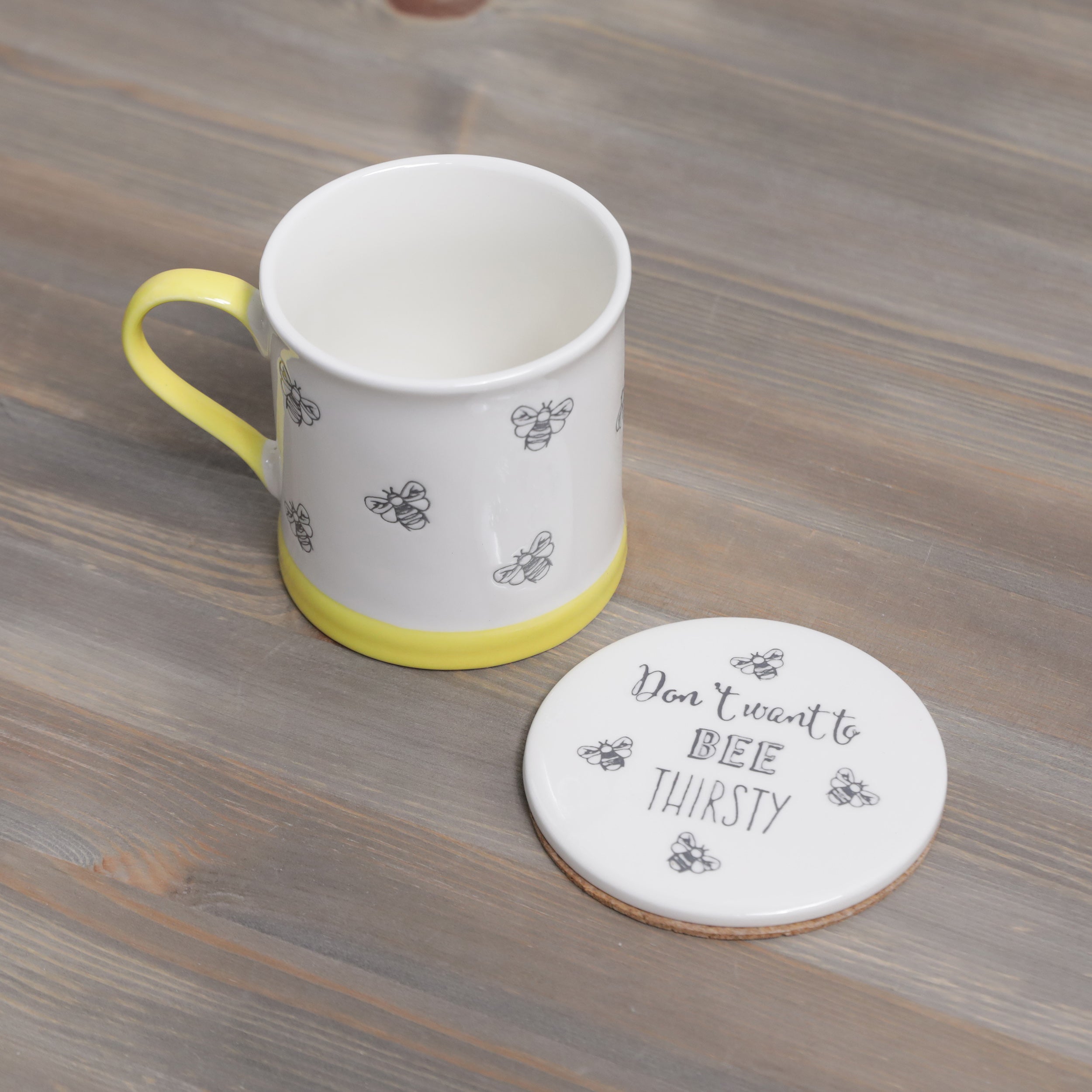 Bee Happy Bee Mug & Ceramic Coaster
