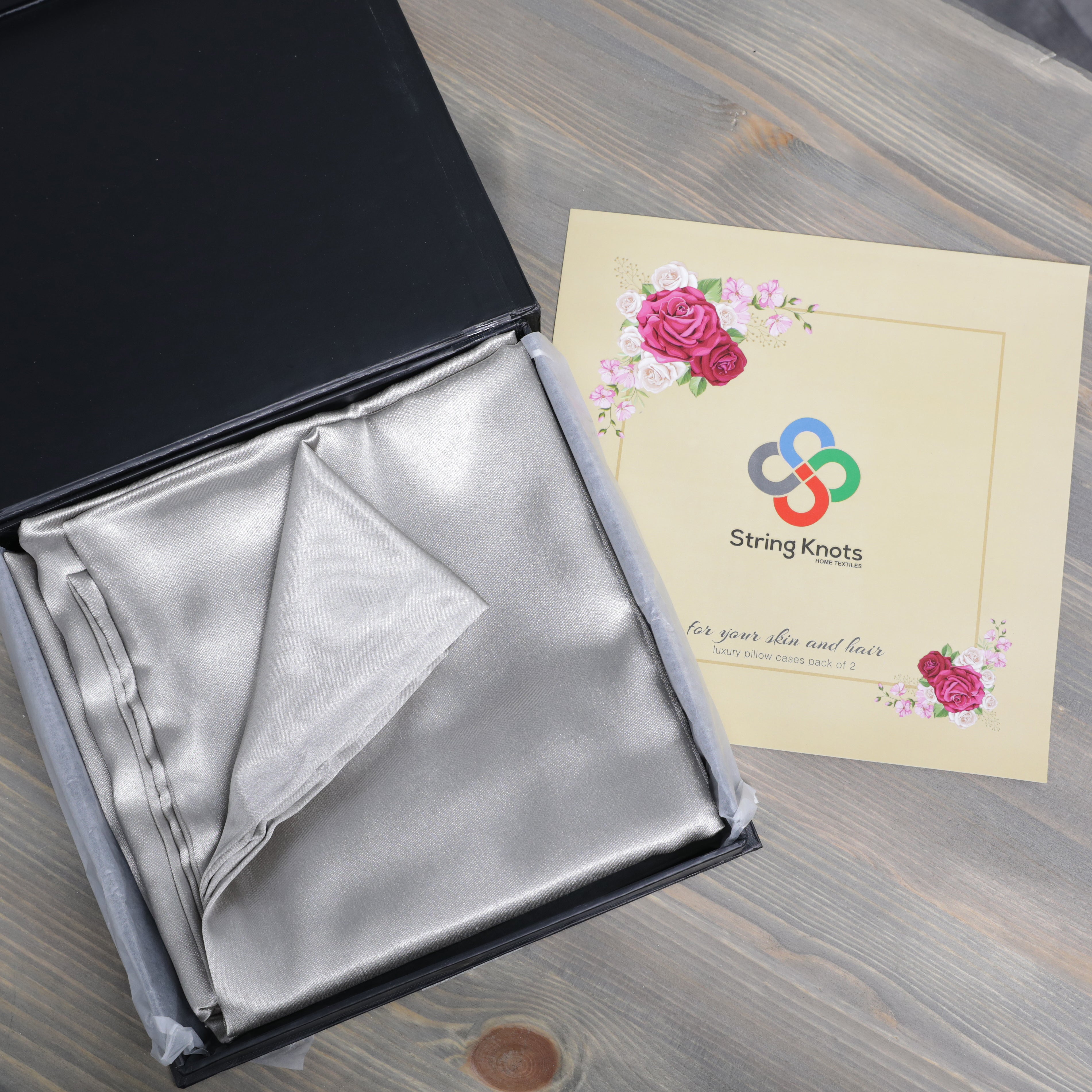 STRING KNOTS Satin Pillowcase, pack of 2 Envelope Closure 50 x 75 cm.