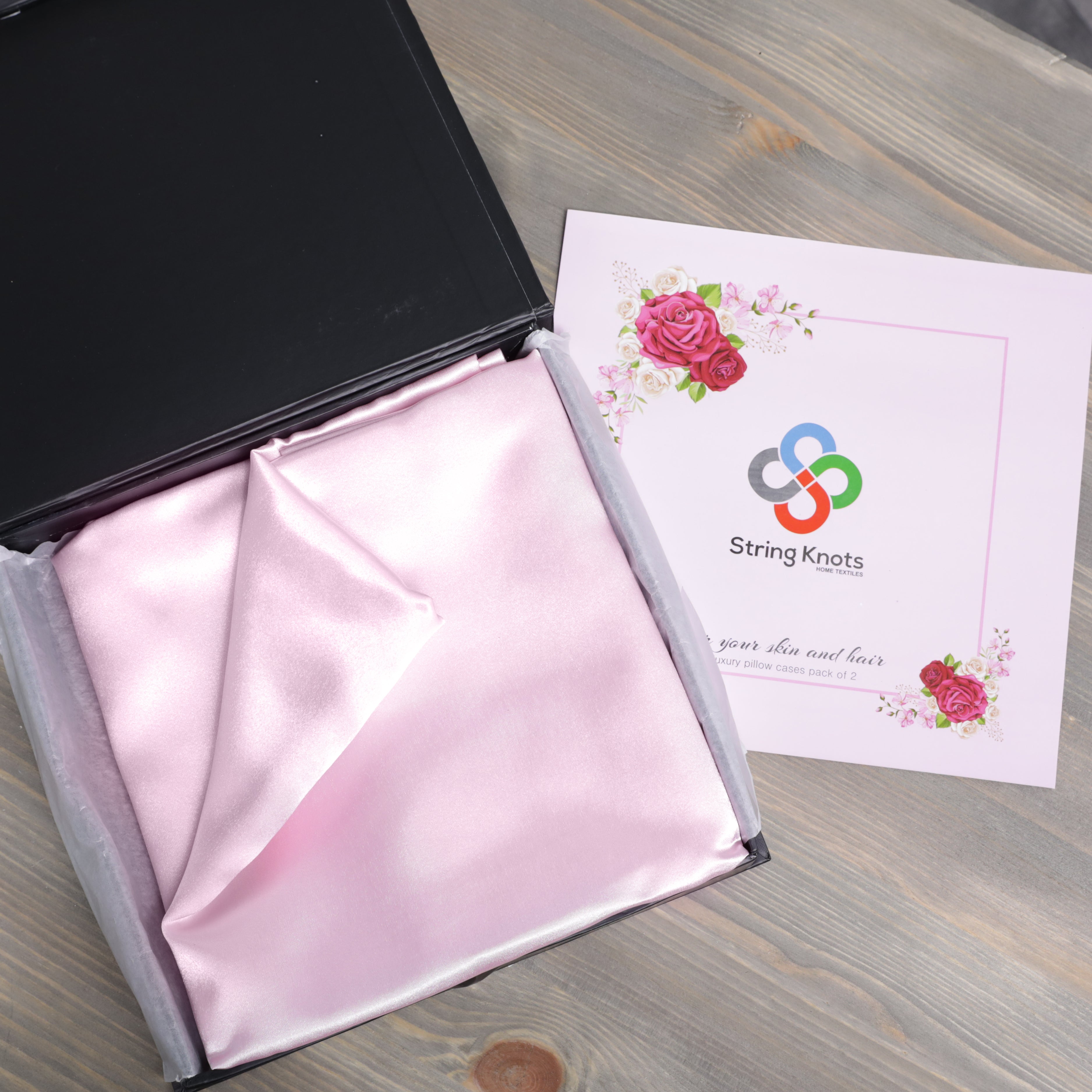 STRING KNOTS Satin Pillowcase, pack of 2 Envelope Closure 50 x 75 cm.