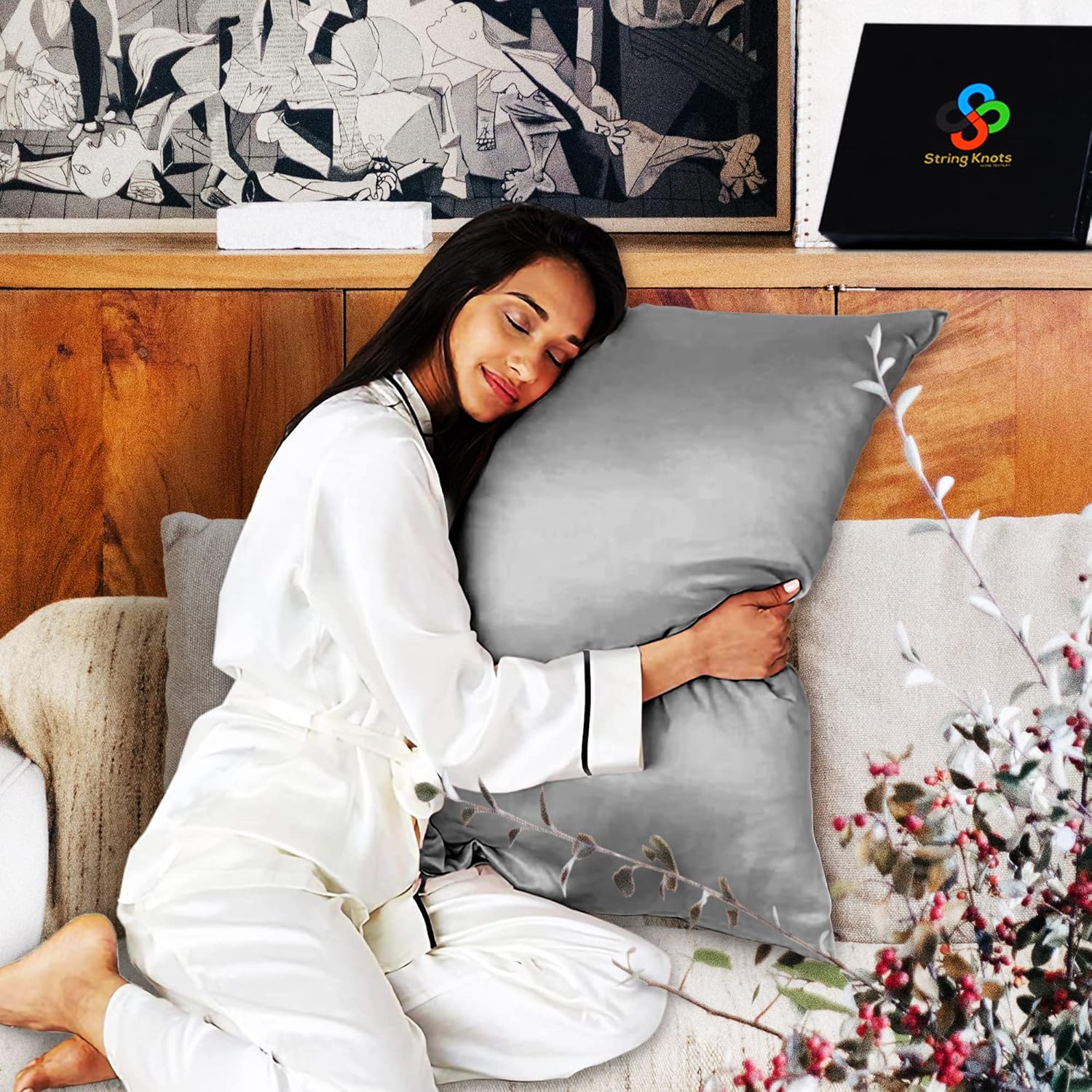 STRING KNOTS Satin Pillowcase, pack of 2 Envelope Closure 50 x 75 cm.