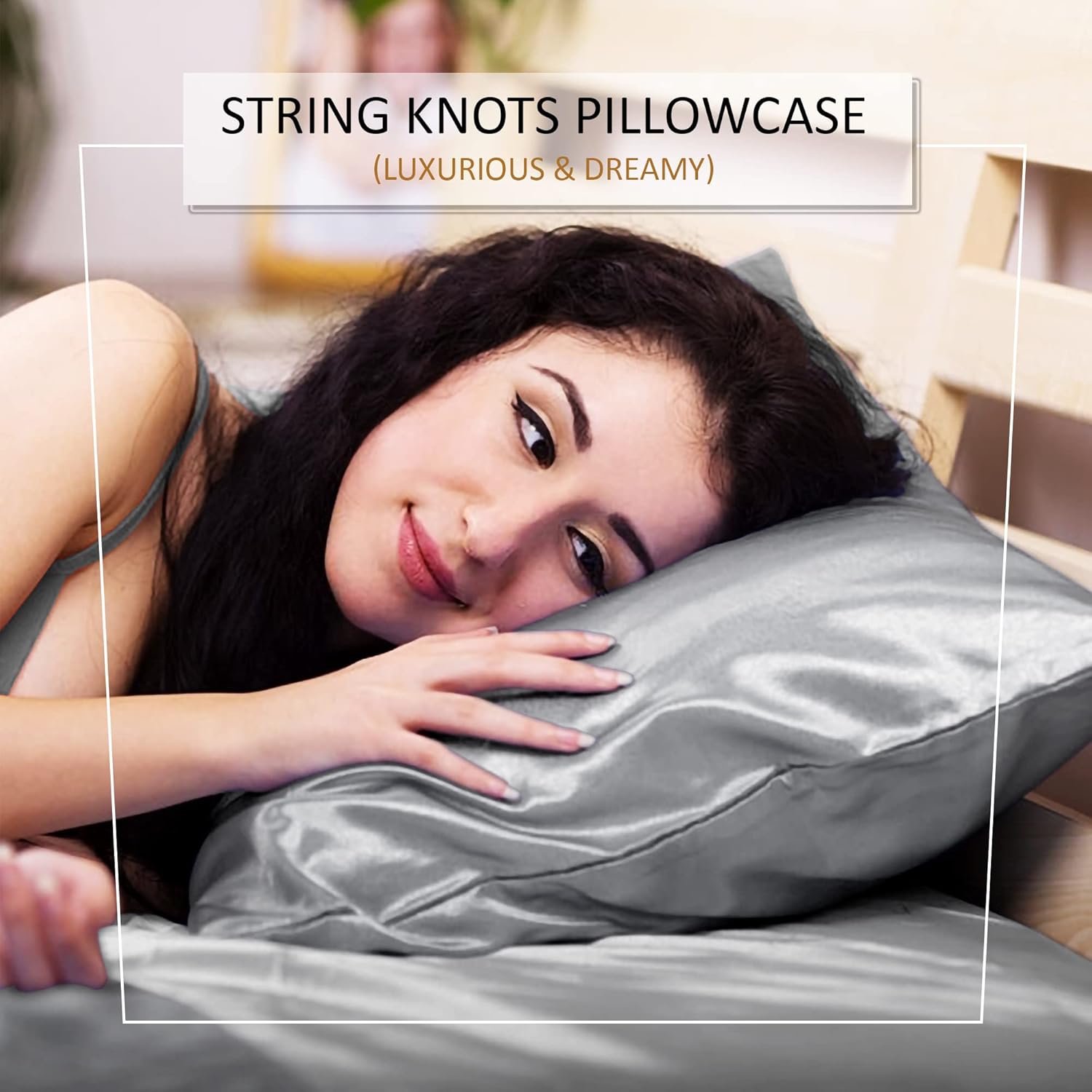 STRING KNOTS Satin Pillowcase, pack of 2 Envelope Closure 50 x 75 cm.