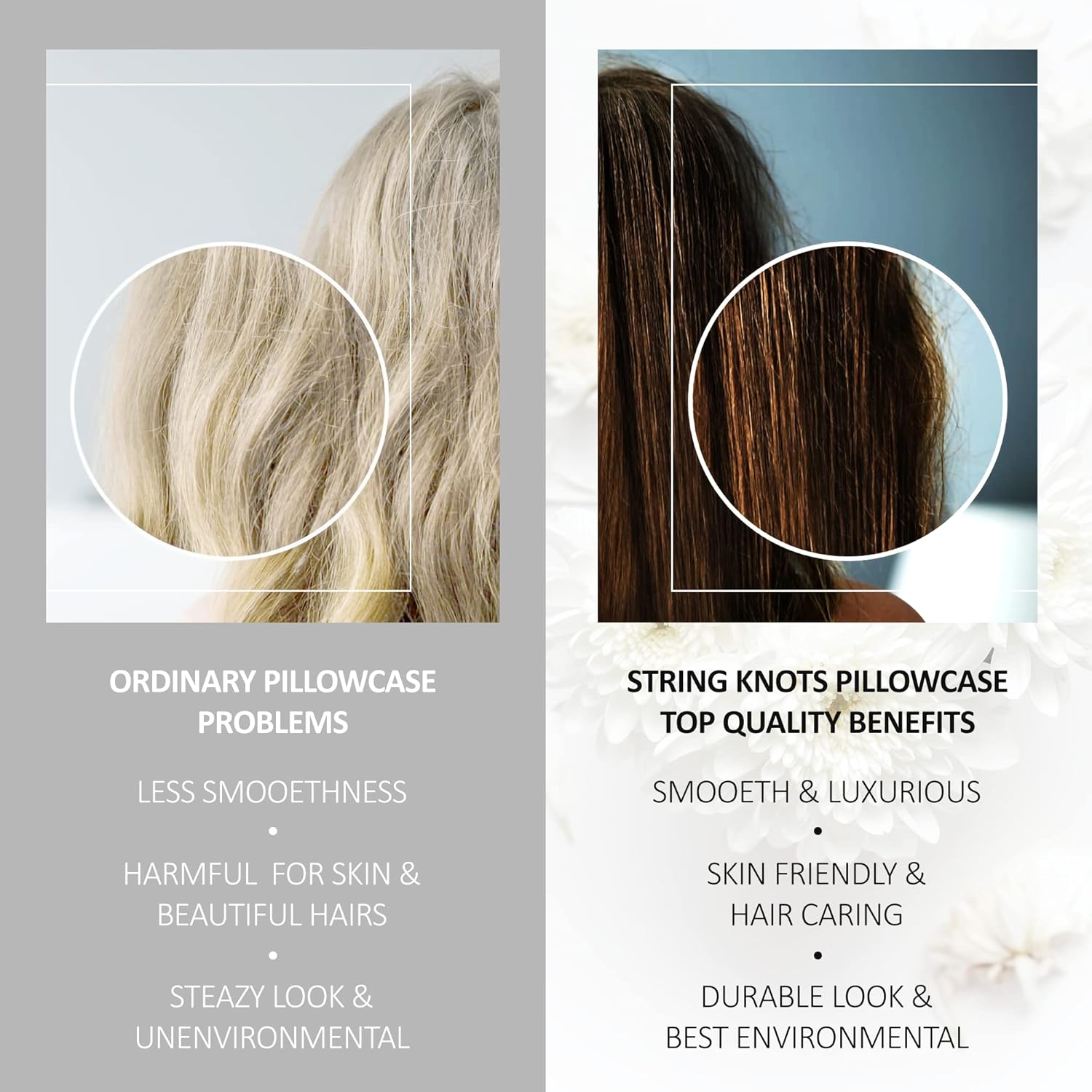 STRING KNOTS Satin Pillowcase, pack of 2 Envelope Closure 50 x 75 cm.