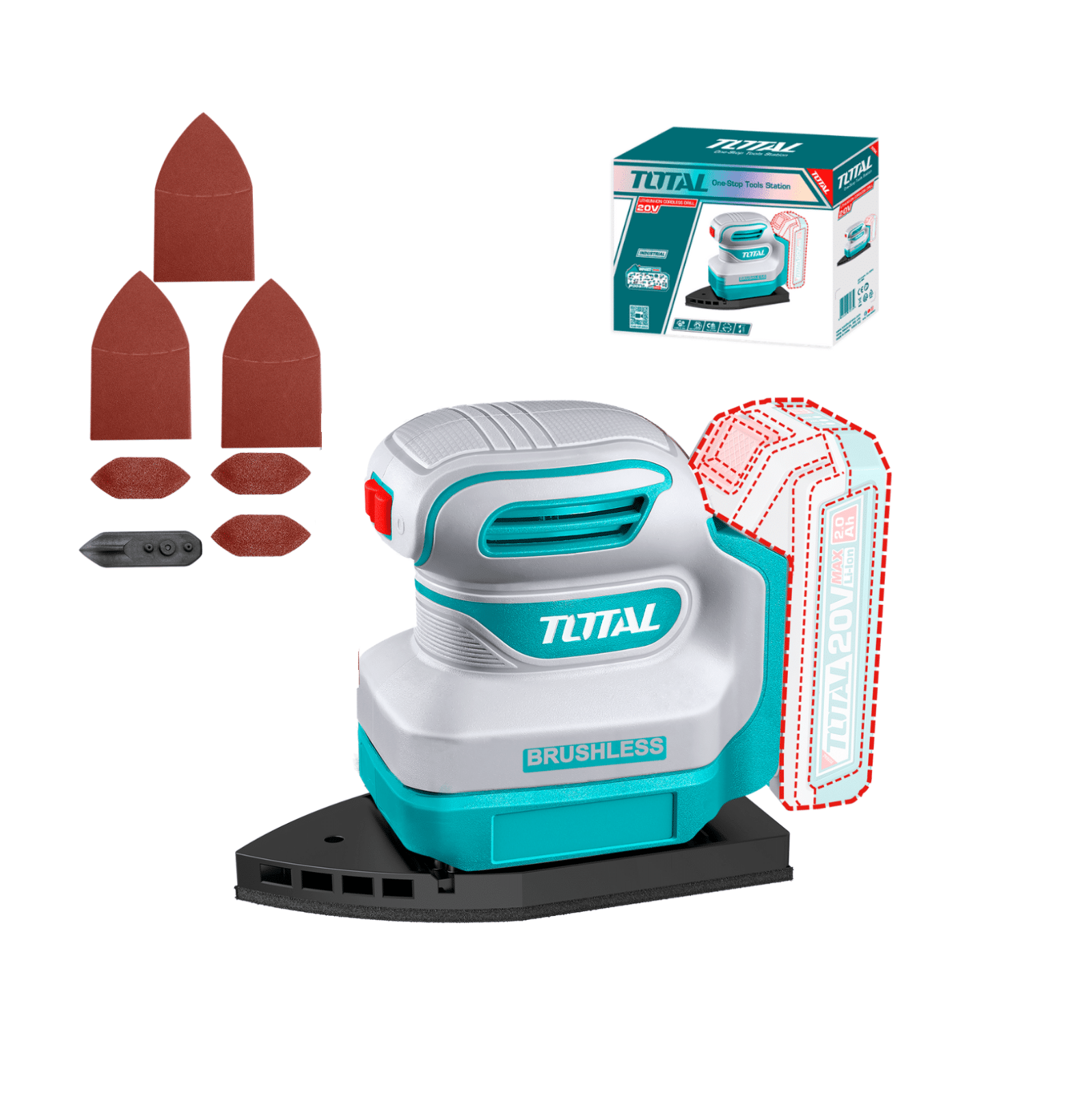 Total Li-Ion 20V Cordless Palm Sander (Battery Not Included) - TPSLI2024