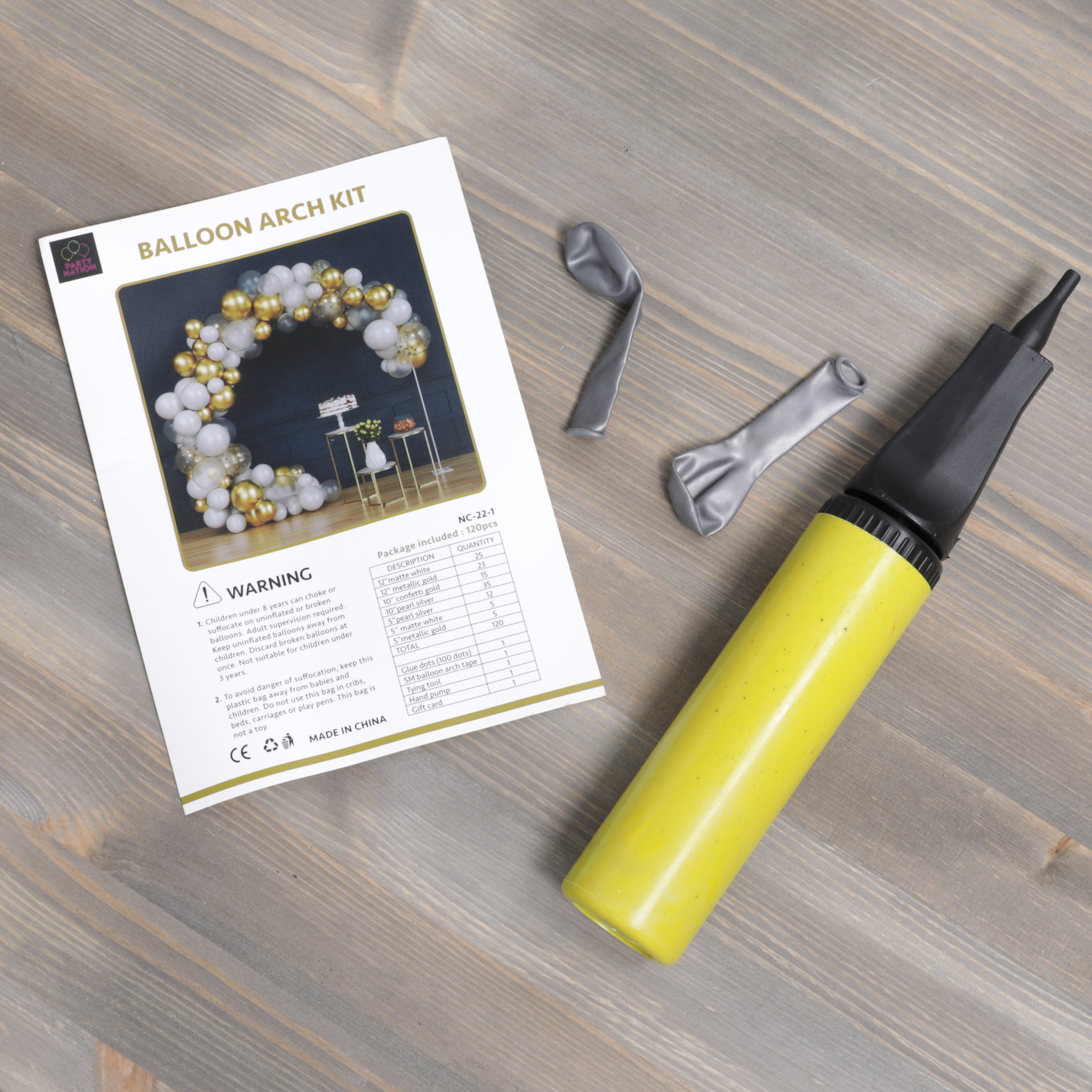 Balloon Arch Kit with pump - White & Gold