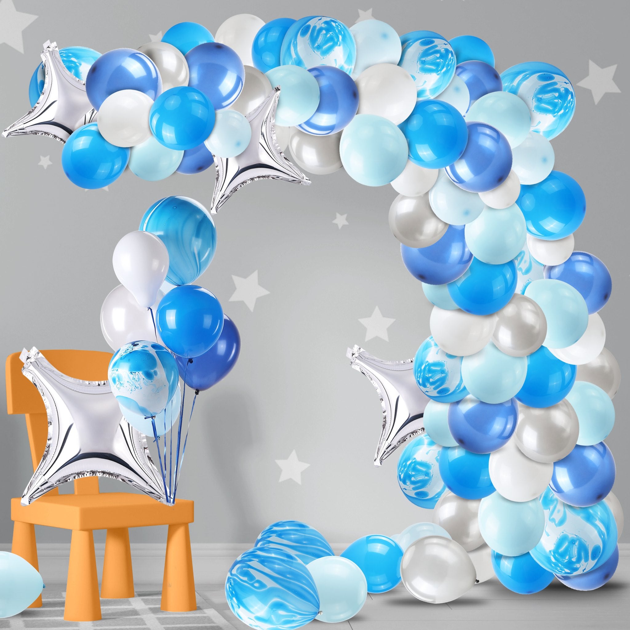 115 Balloon Arch Kit - Blues, Silver and White