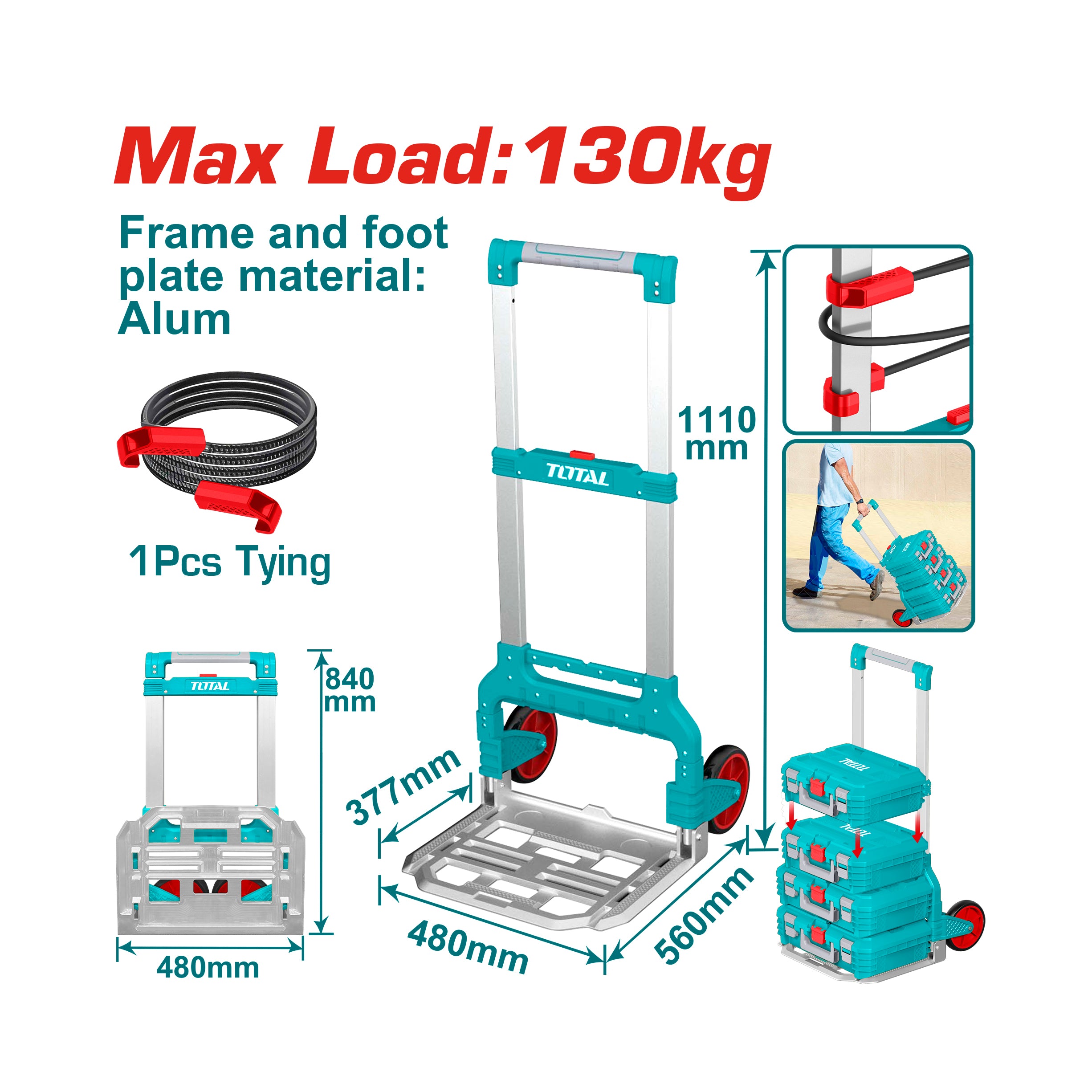 Total Tools Foldable Hand Truck - 130KG - THWB61201