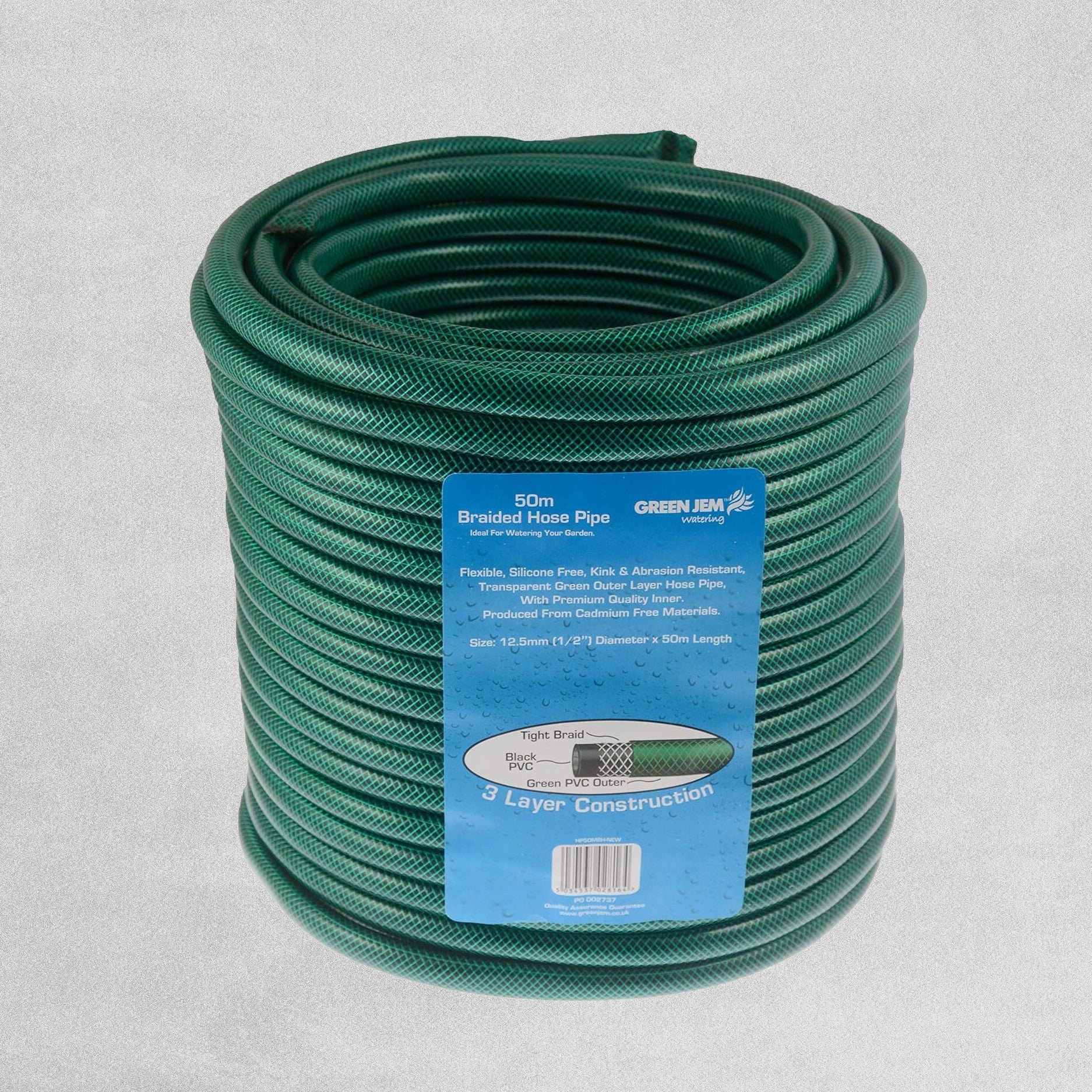 Green Jem 50m Green Braided Hose Pipe - 50m