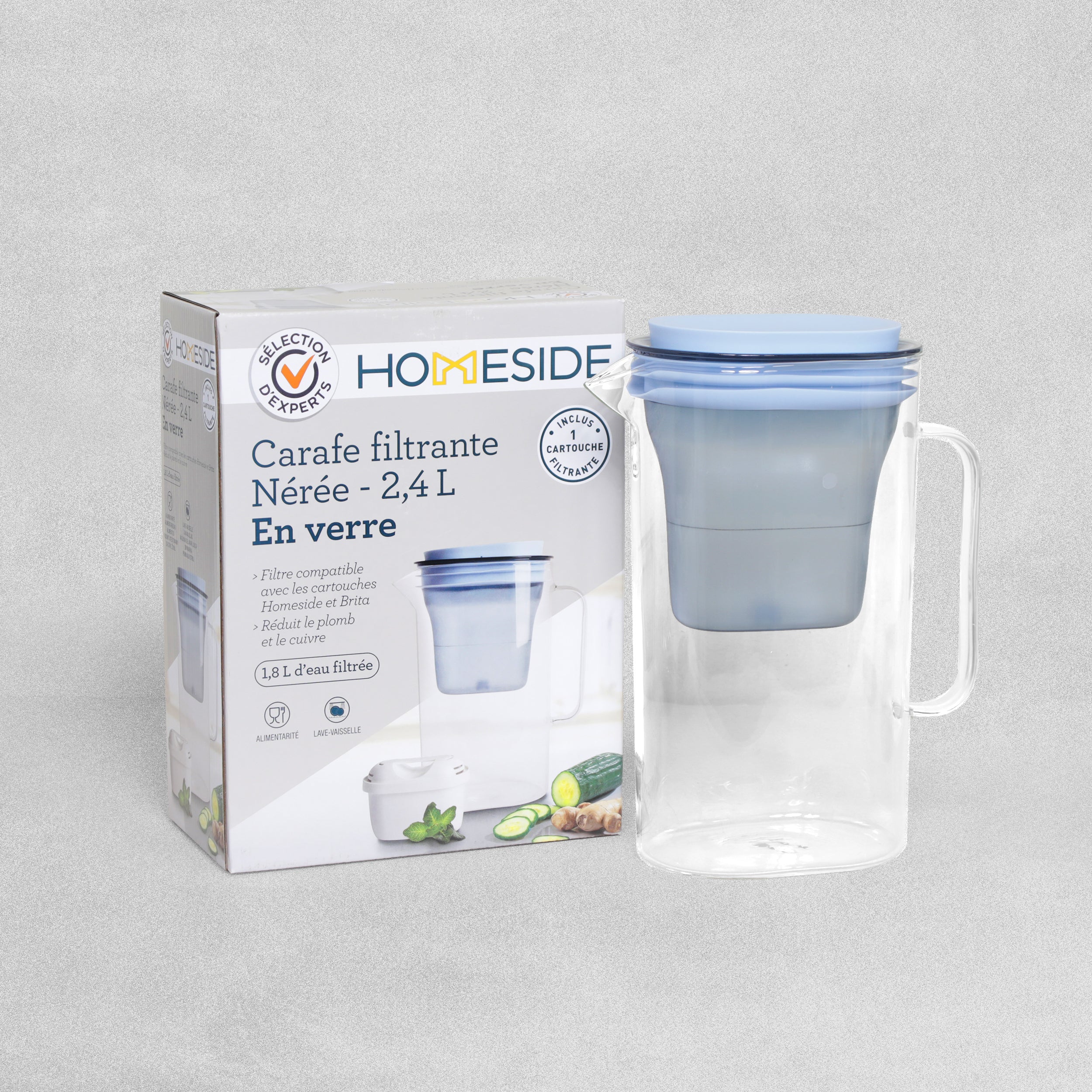 Homeside Glass Filter Jug, With 1 Filter Included 2.4L