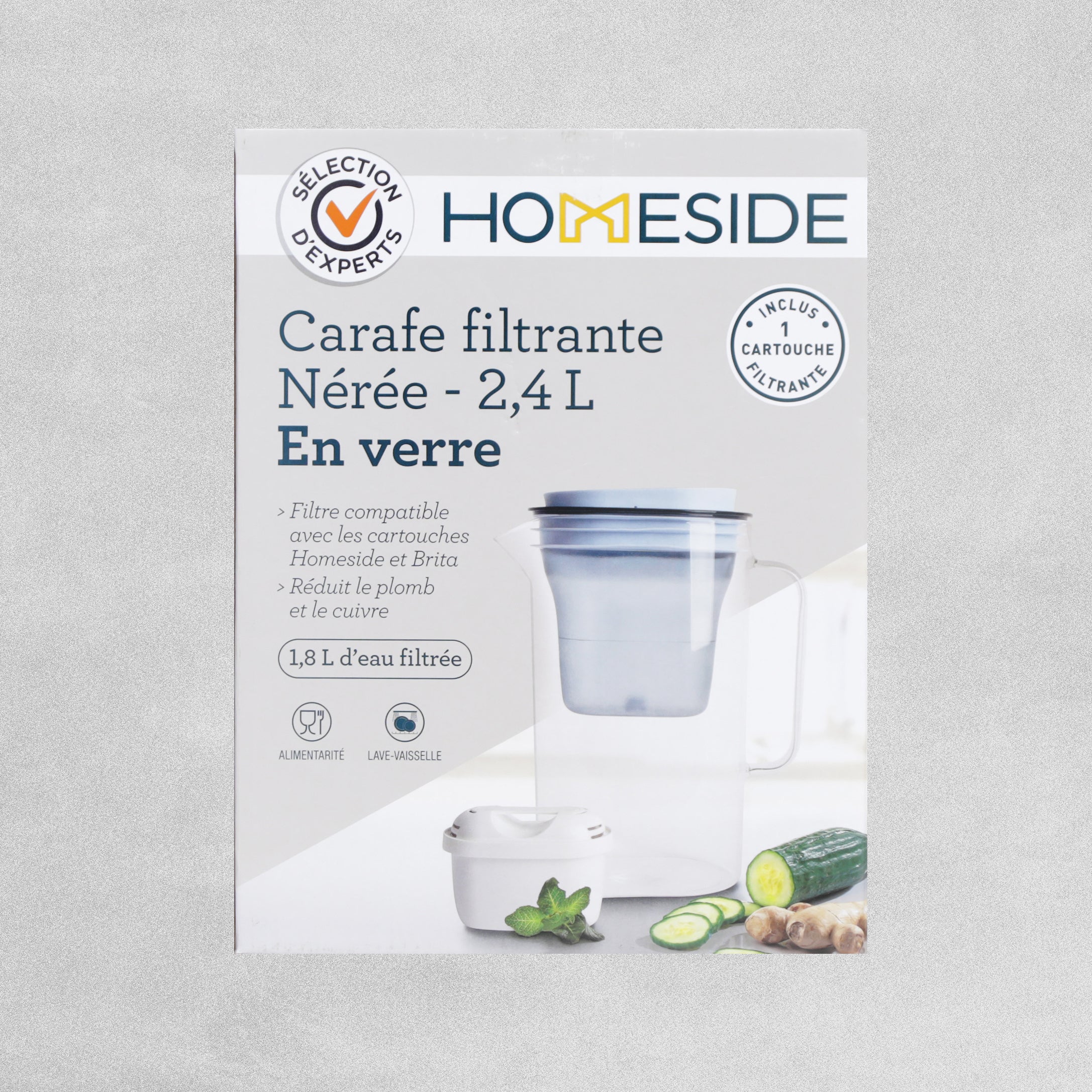 Homeside Glass Filter Jug, With 1 Filter Included 2.4L
