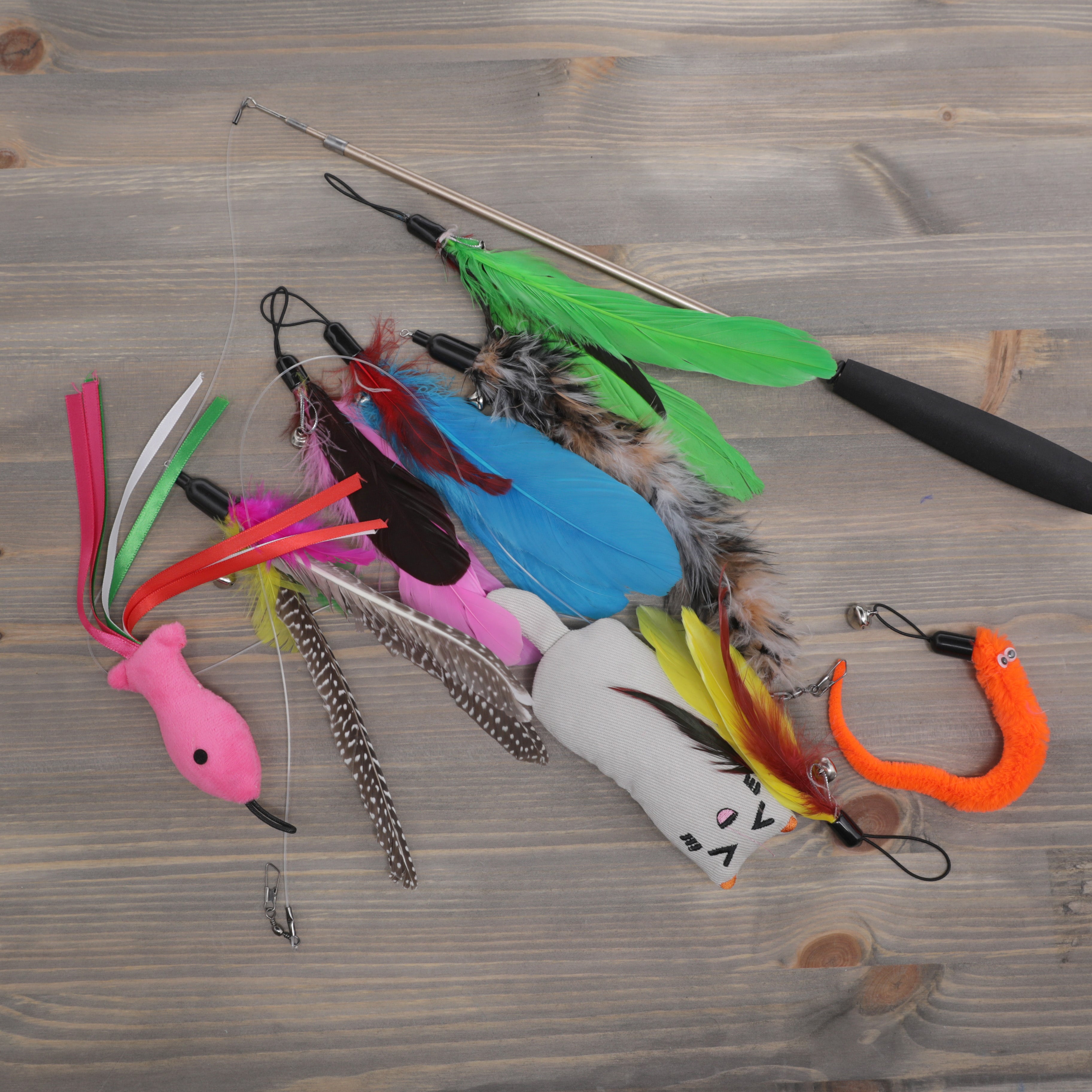 Cat Fishing Rod Toy Set with 9 attachments