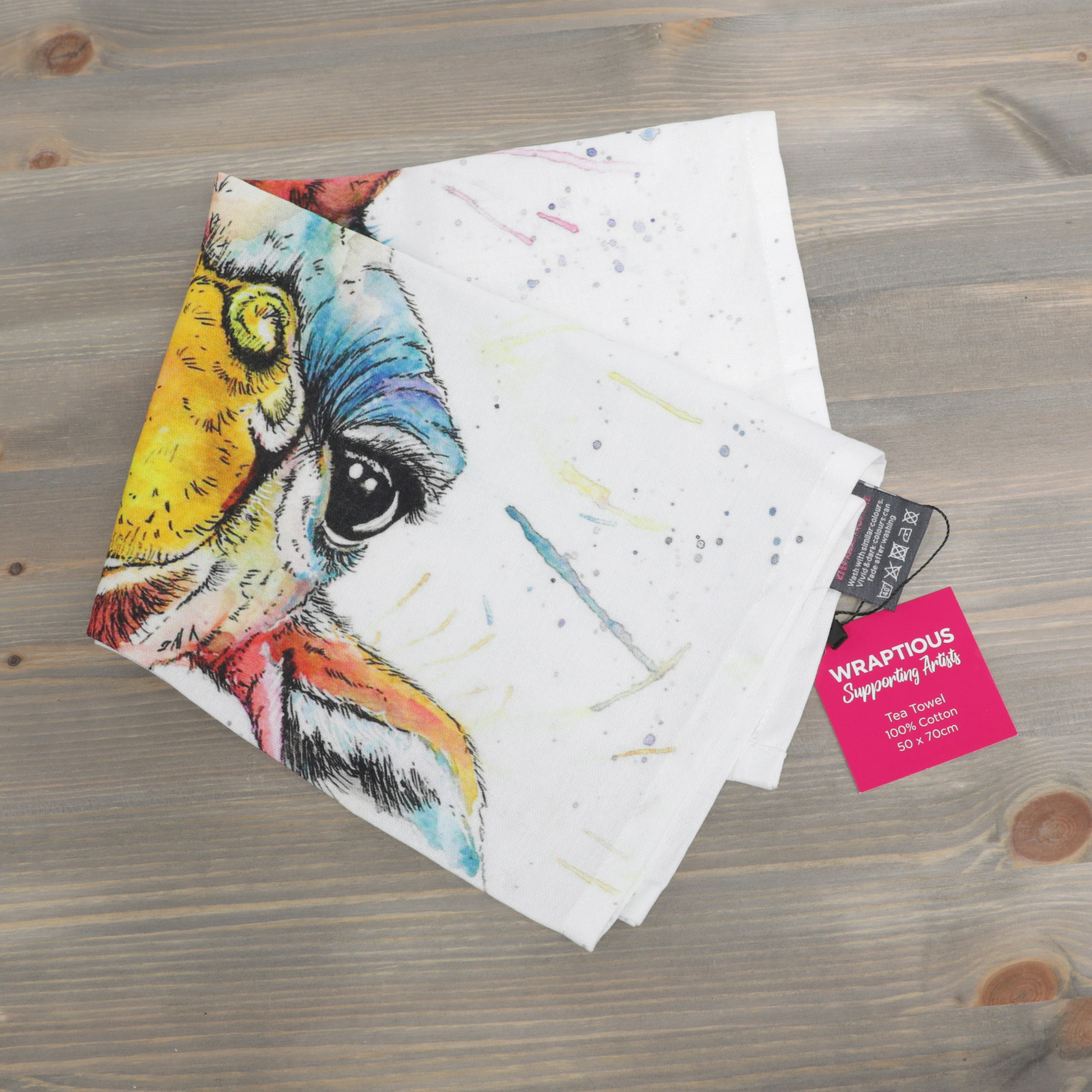 Wraptious Cotton Tea Towel - Splatter Rainbow Giraffe Design