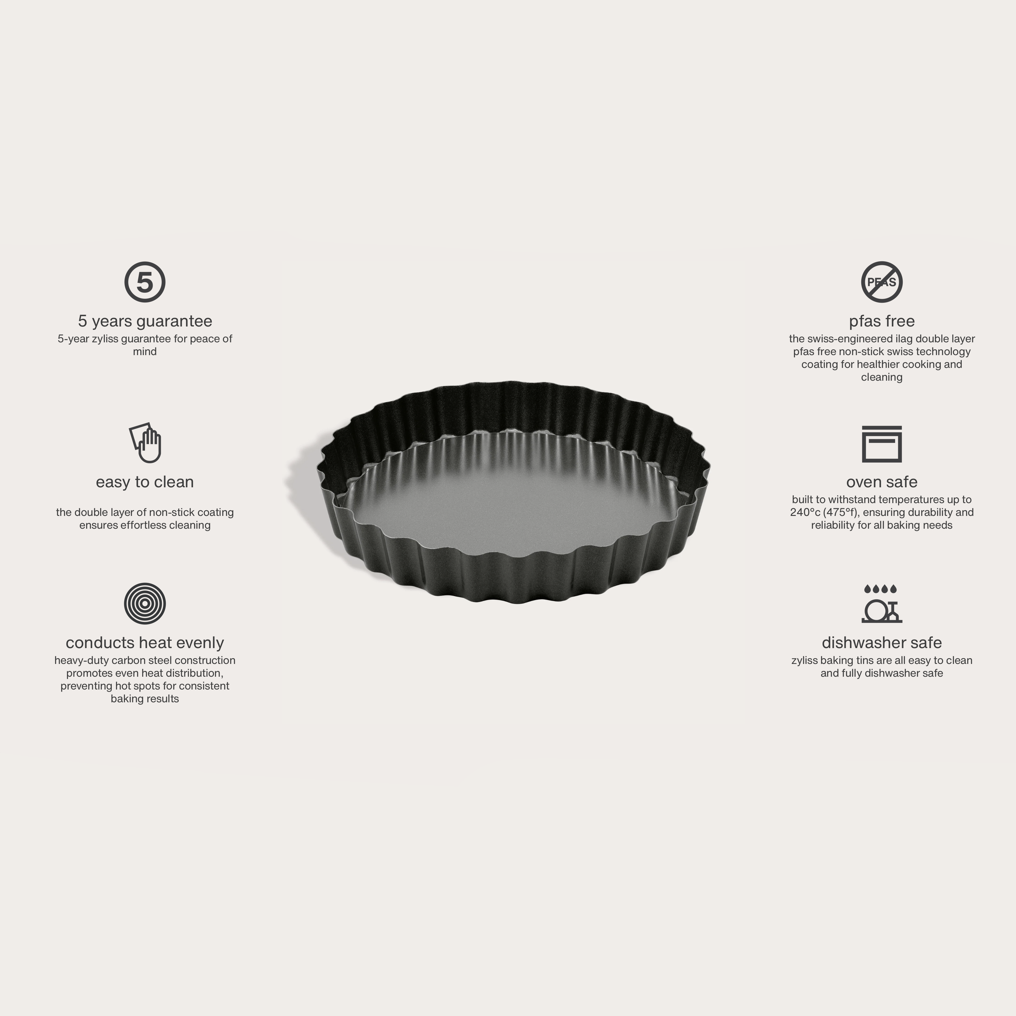 Zyliss Non-Stick Tart Pan, Removable Base, 25cm