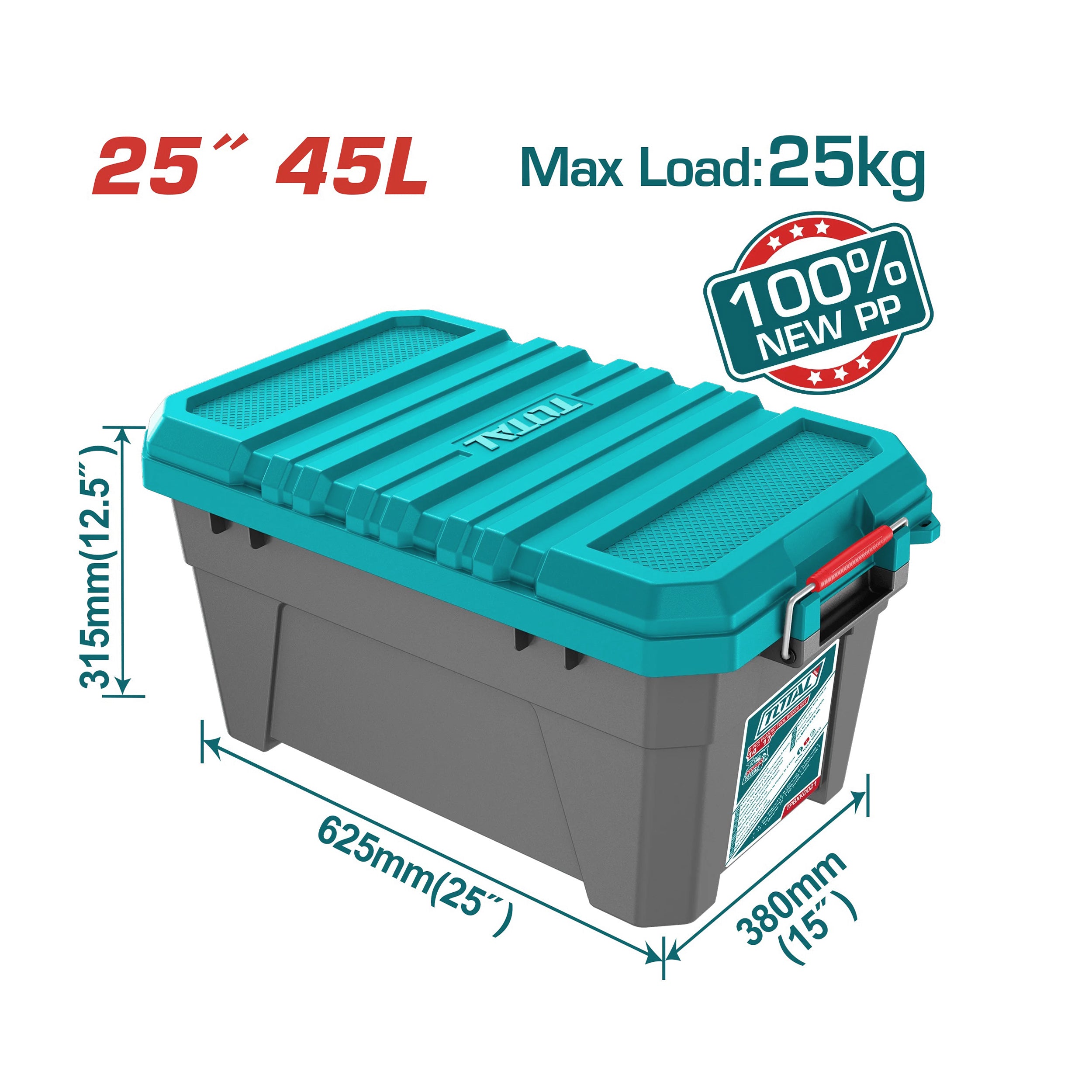 Total 25" Stackable Plastic Storage Box 45L - TPBX0252