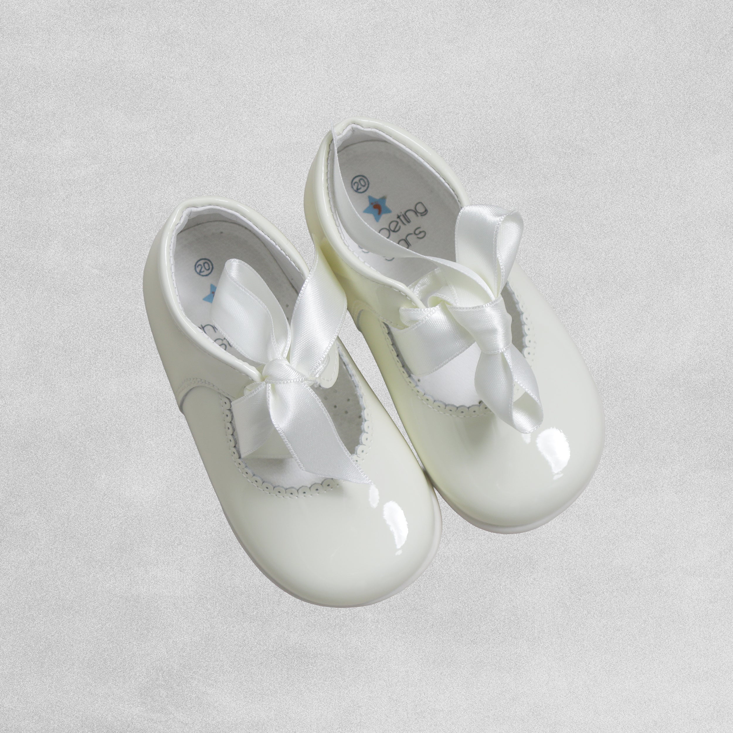 Shoeting Stars Cream Patent Leather Bootie with ribbon tie
