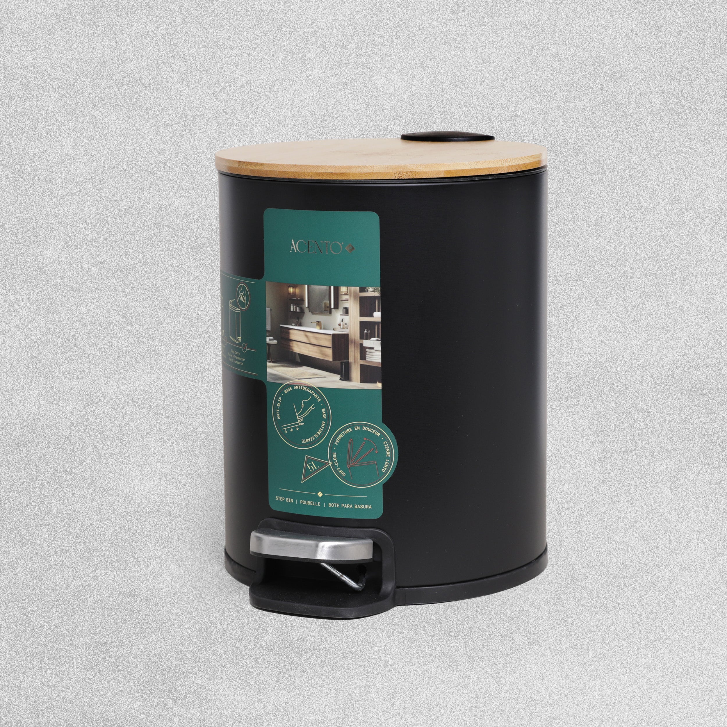 MooreField Soft Close Step Bin - round with wooden top