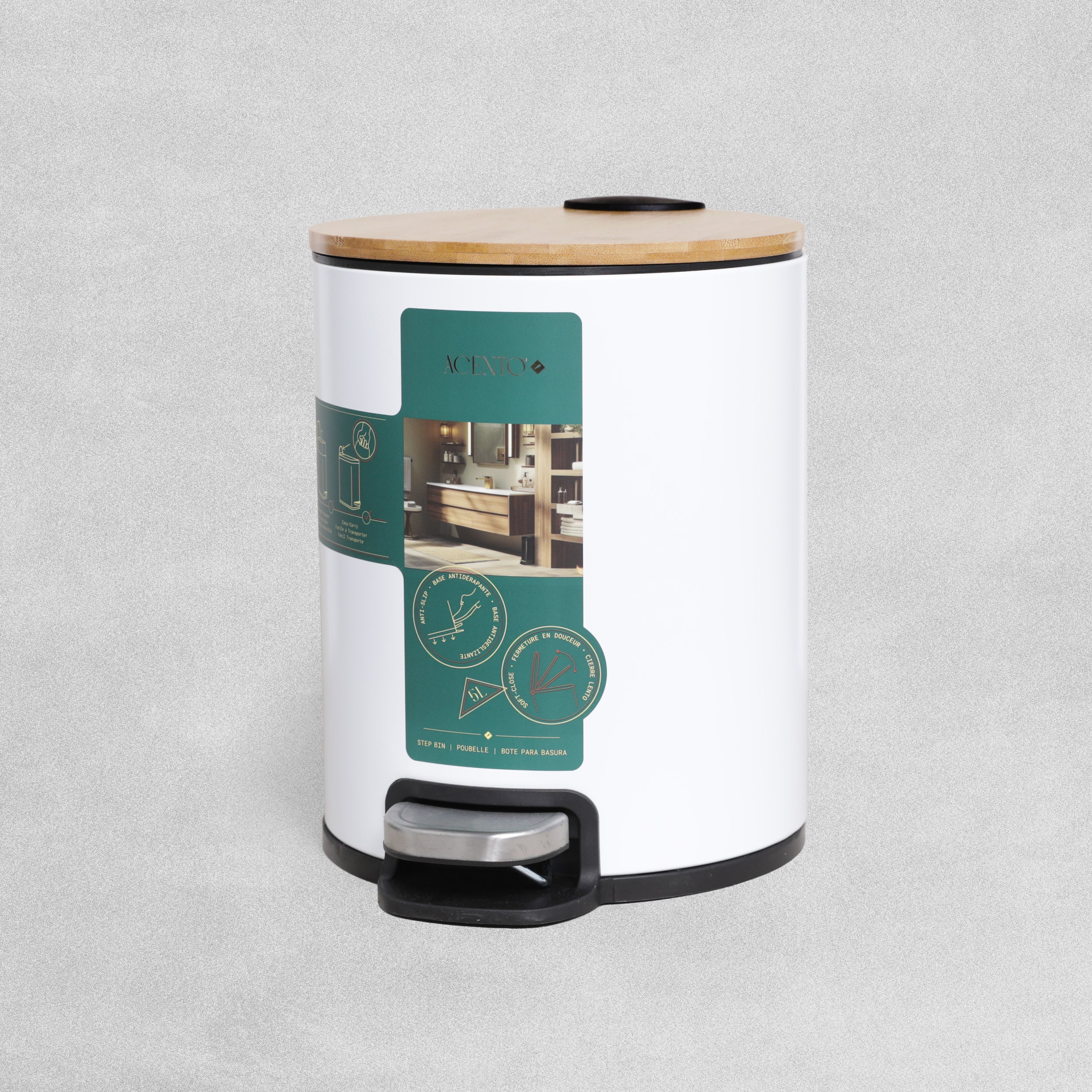 MooreField Soft Close Step Bin - round with wooden top