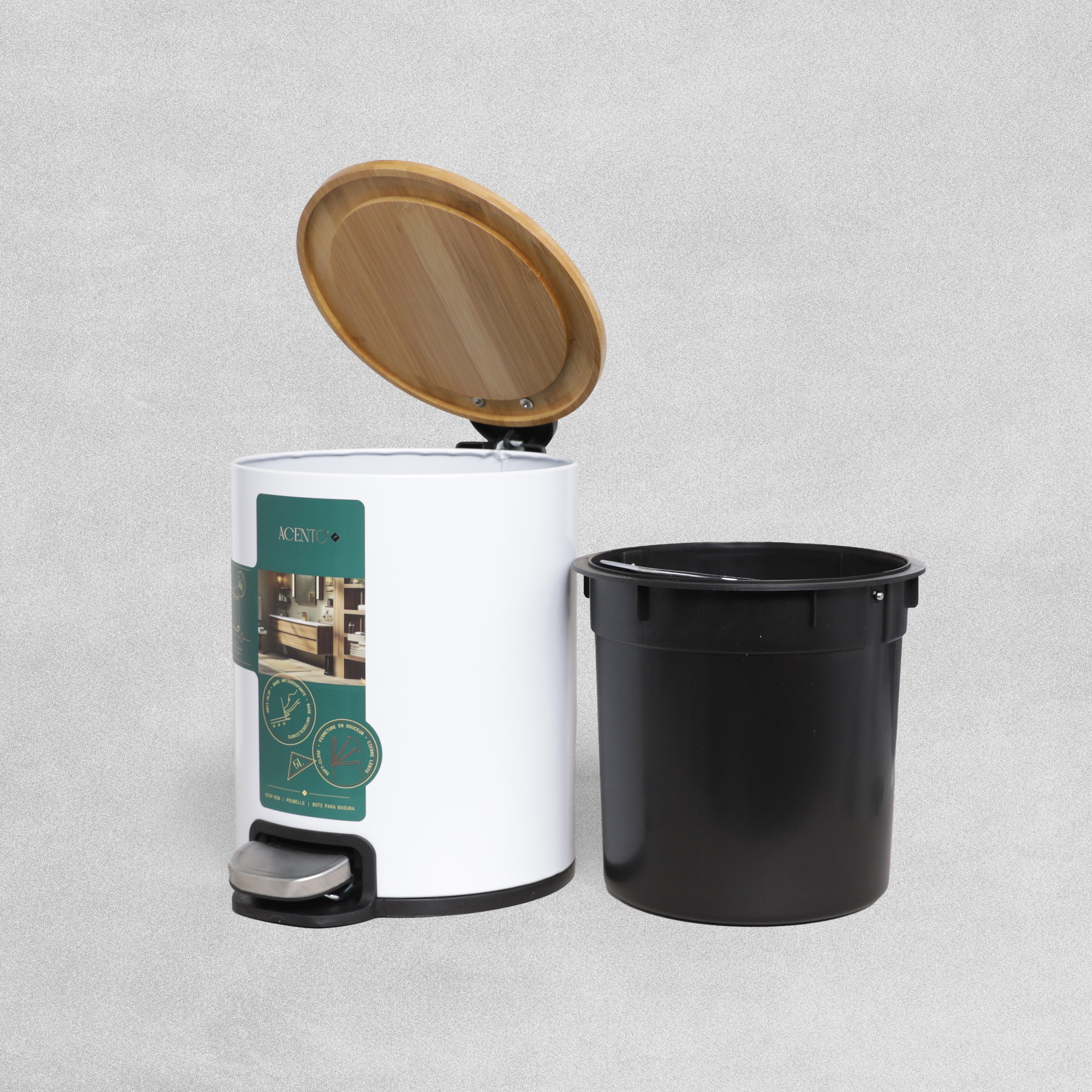 MooreField Soft Close Step Bin - round with wooden top