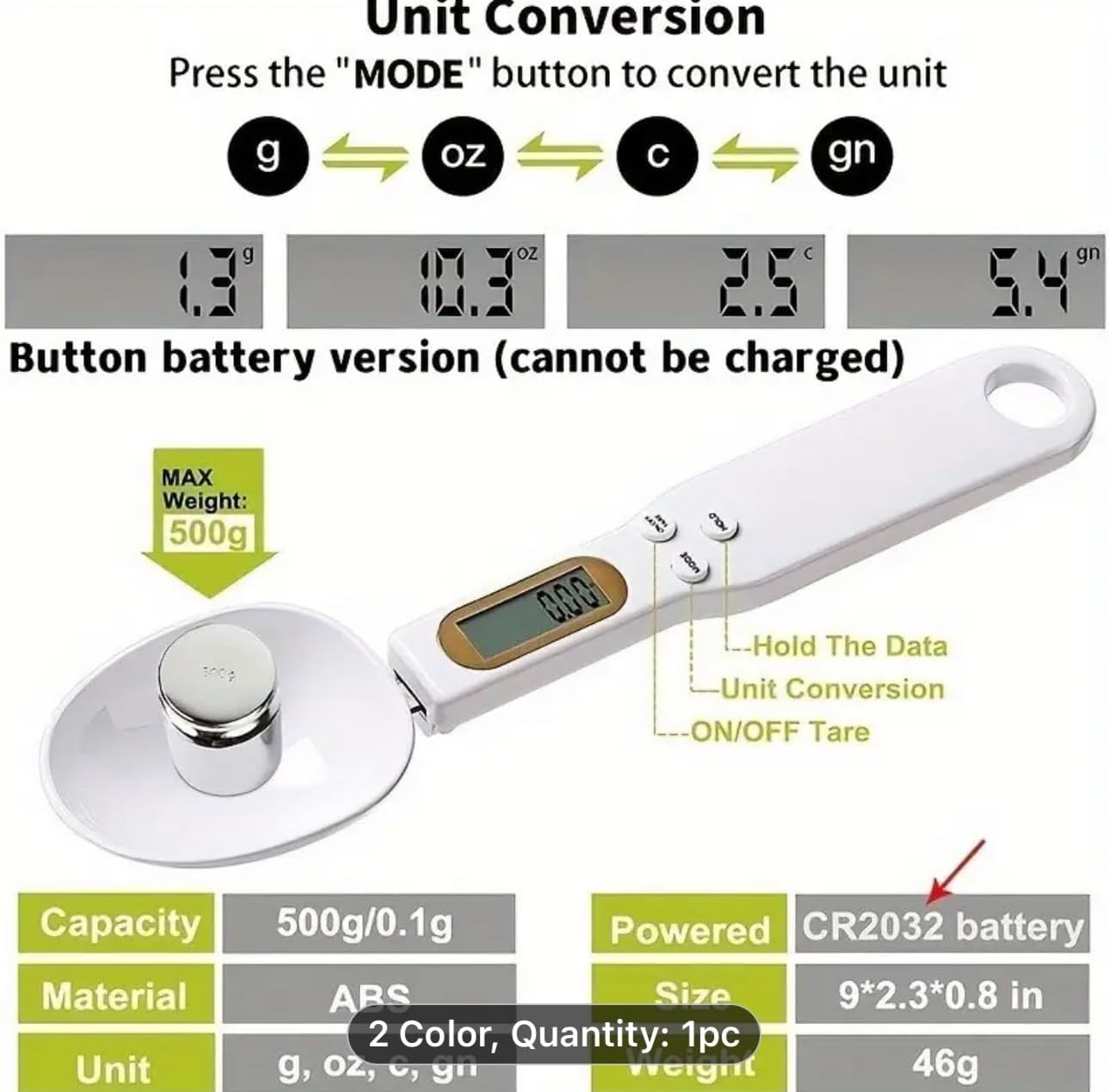 Digital Spoon Scale - Various Colours Available