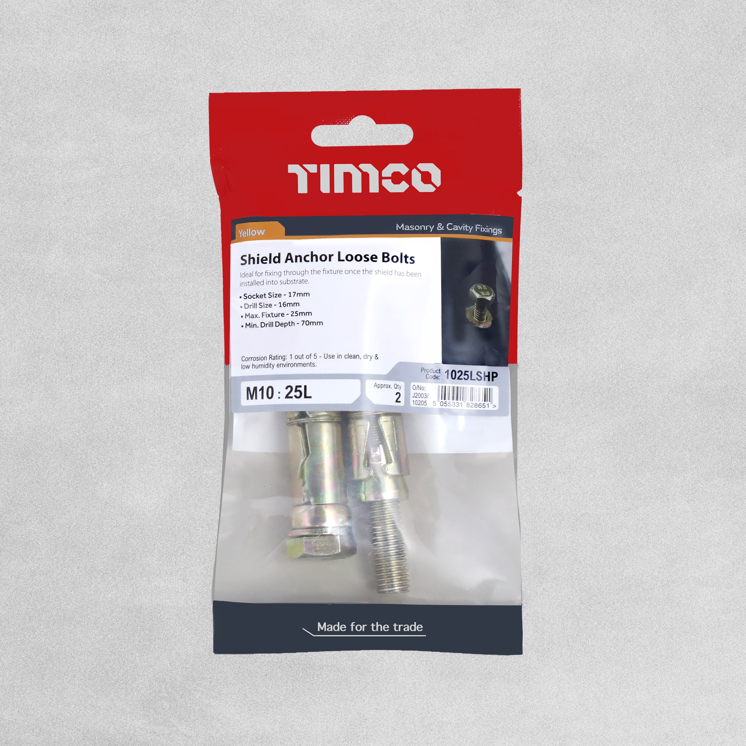 Timco Shield Anchor Loose Bolts M10:25L Pack of 2
