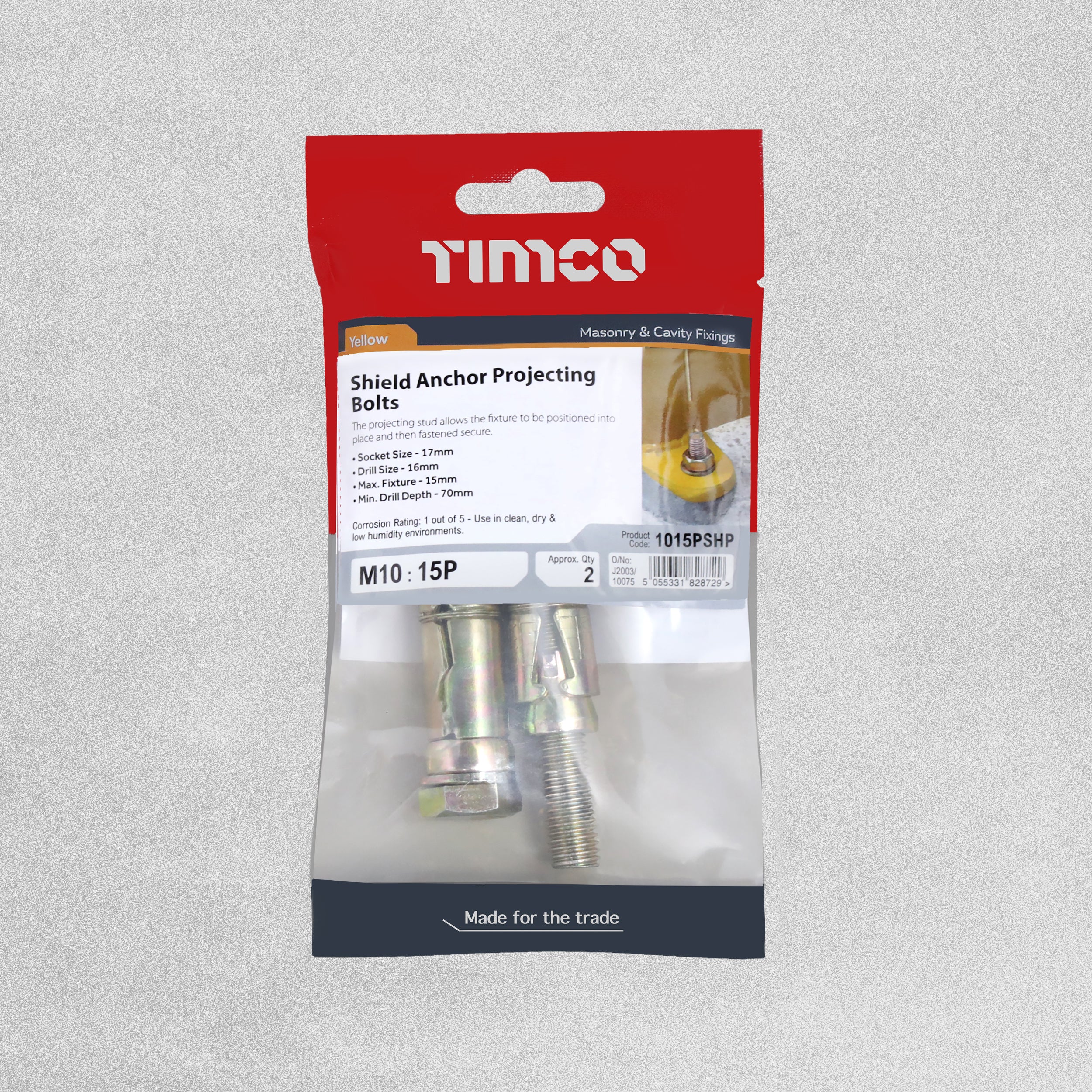 Timco Shield Projecting Bolts M10:15P - Pack of 2