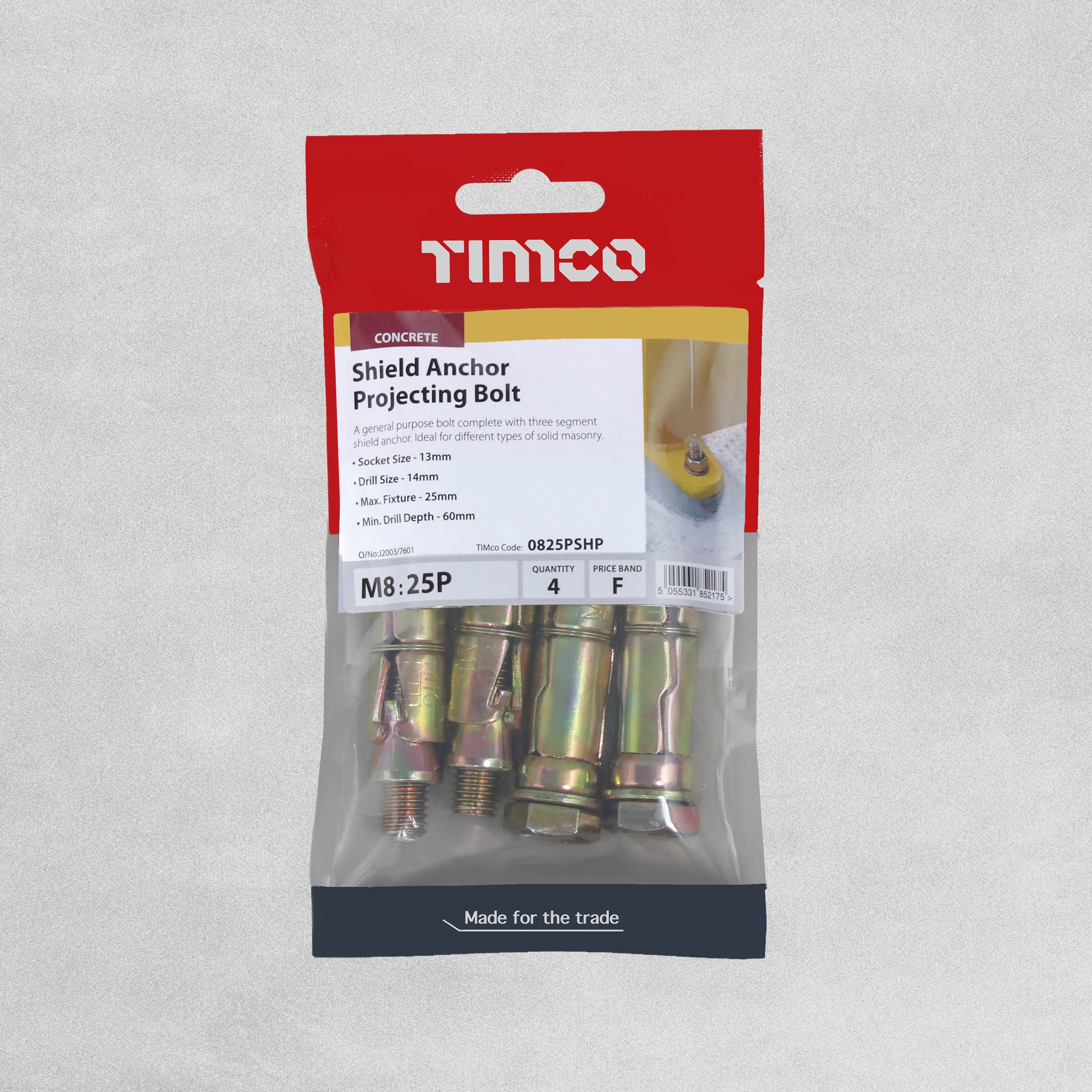 Timco Shield Projecting Bolts M8:25P - Pack of 4