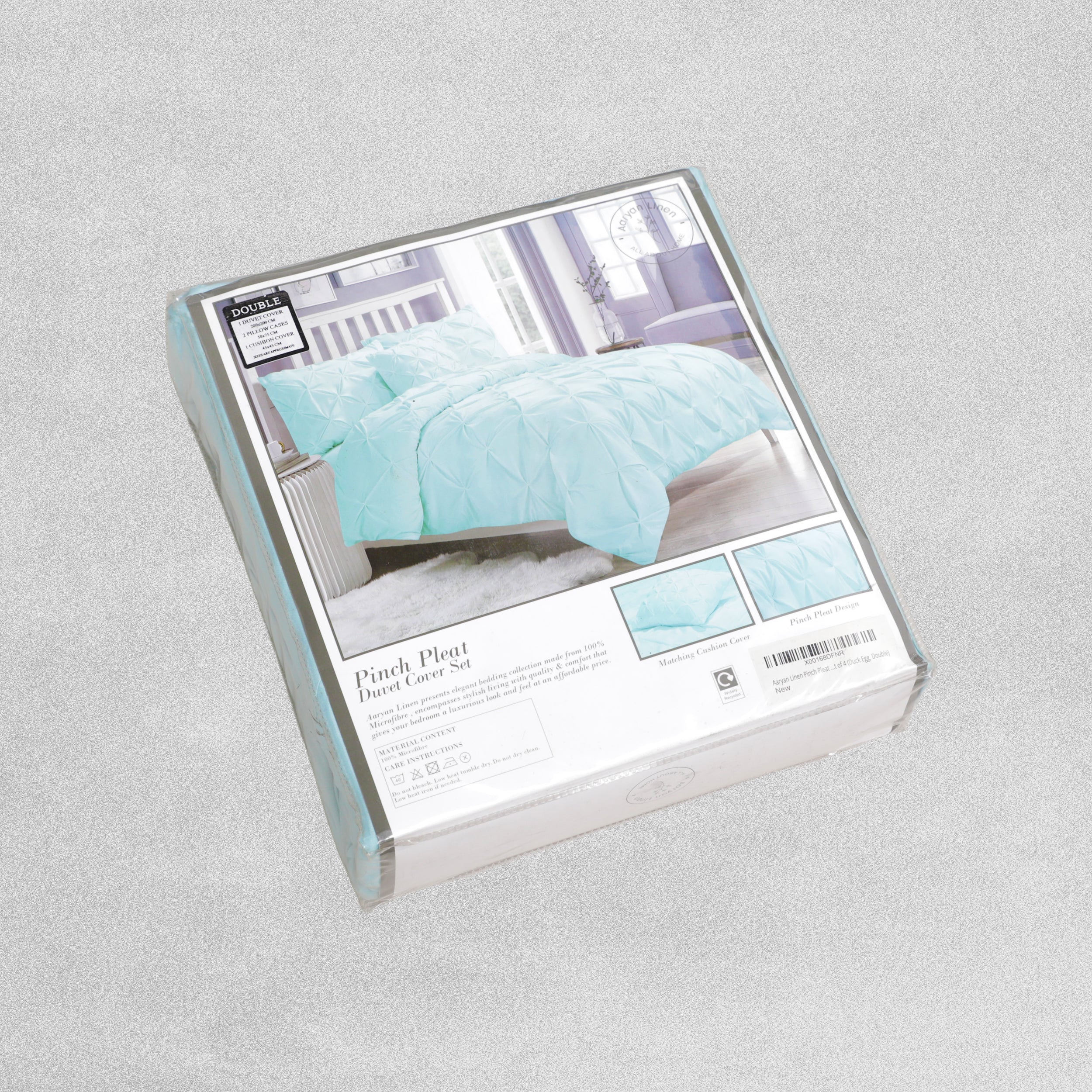 Aaryan Linen Pinch Pleat Duvet Set - Double - Duck Egg