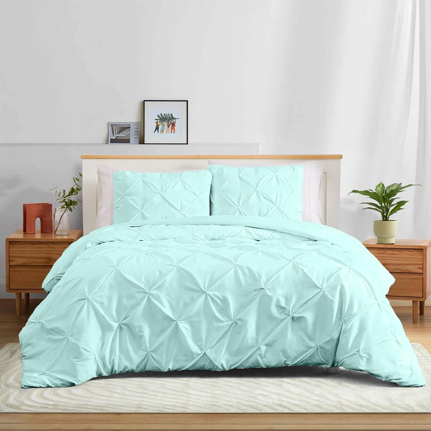 Aaryan Linen Pinch Pleat Duvet Set - Double - Duck Egg