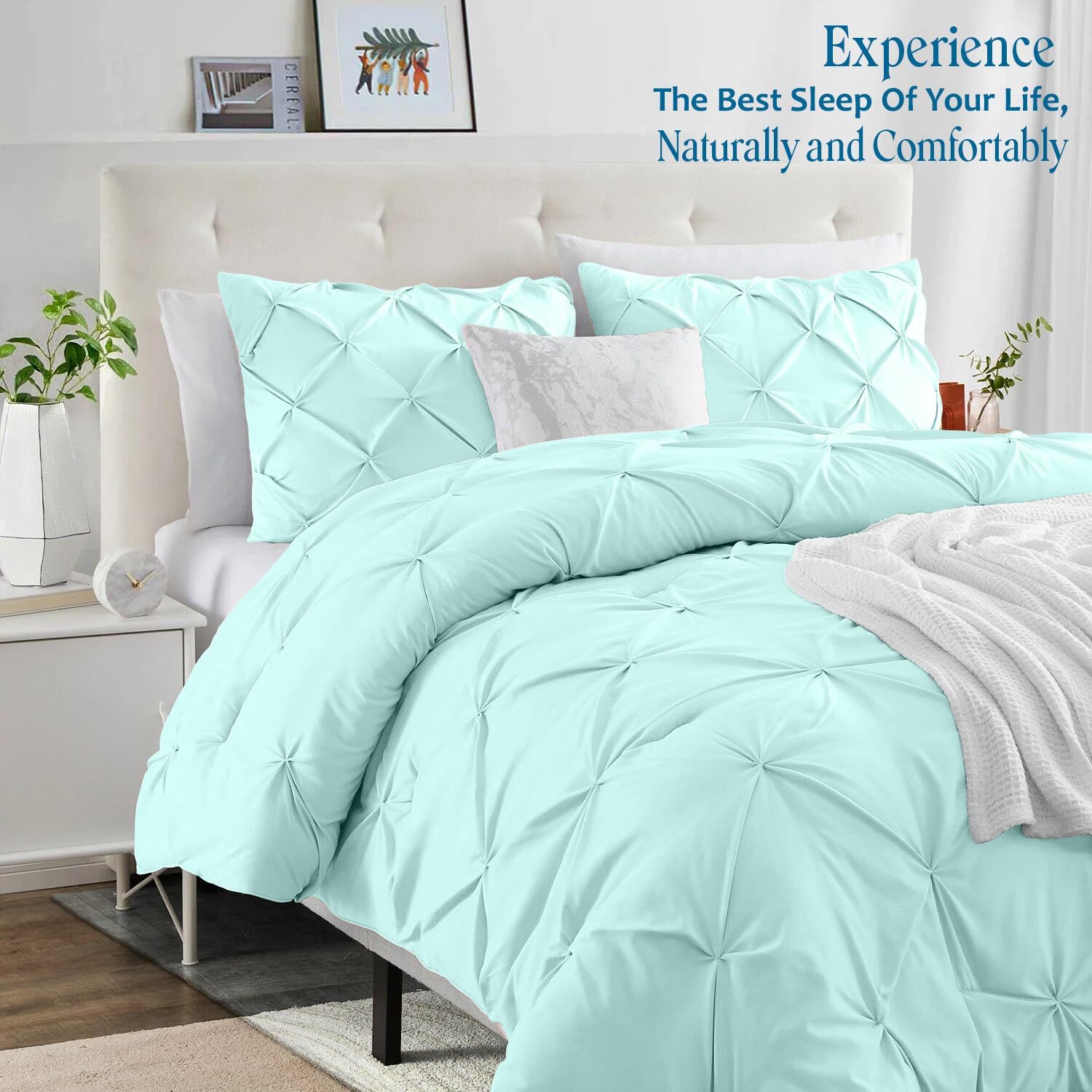 Aaryan Linen Pinch Pleat Duvet Set - Double - Duck Egg