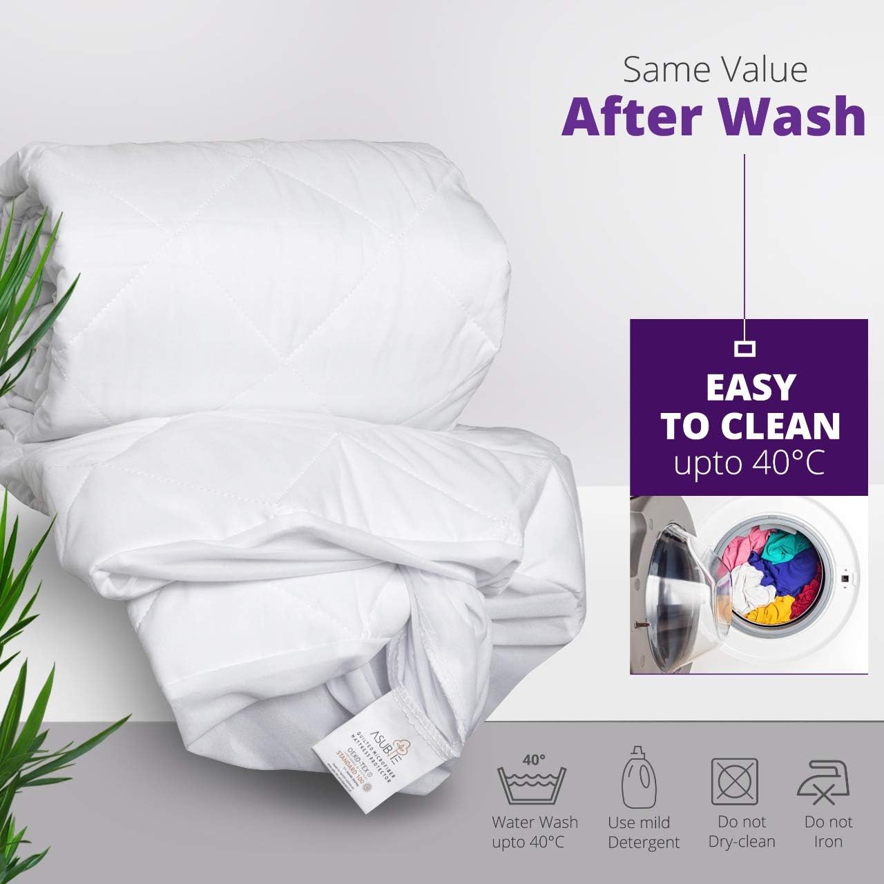 Asubie Quilted Microfibre Mattress Protector - Double